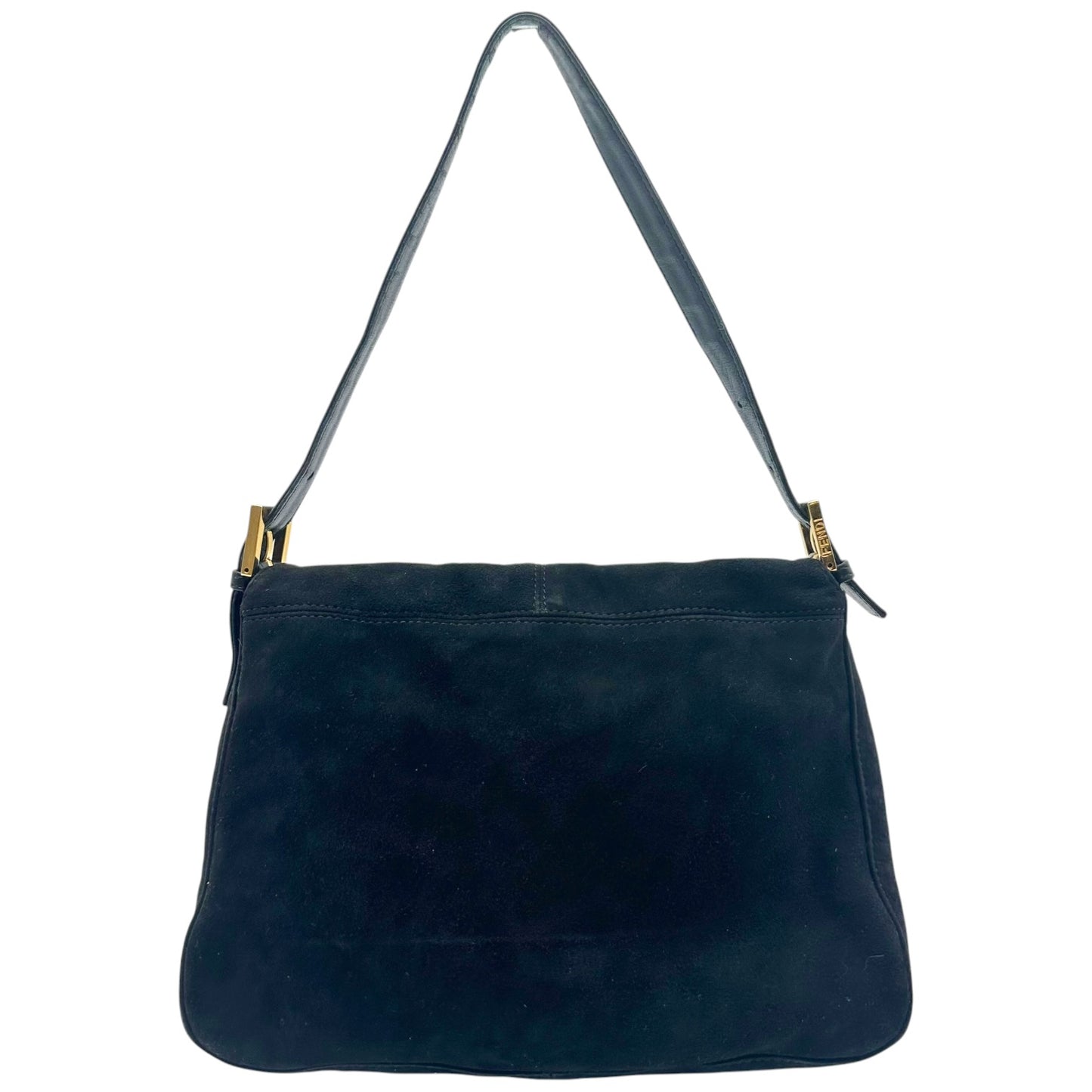 Fendi Black Suede Baguette Bag With Red Glitter Buckle