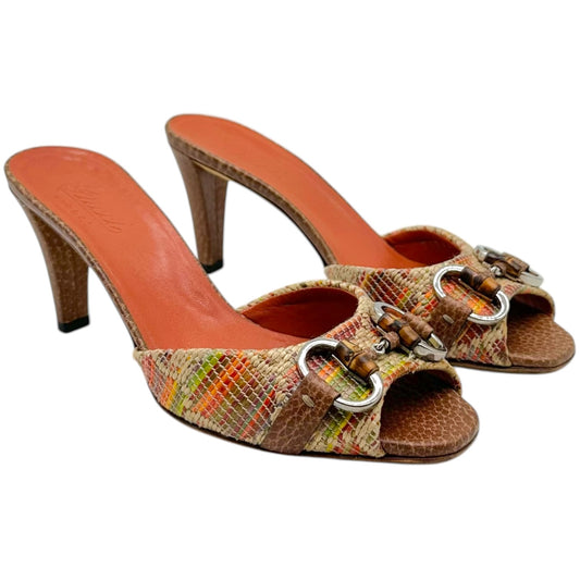 Gucci Multicolor Raffia Logo Horsebit Kitten Heel Mules - Outfit Repeater