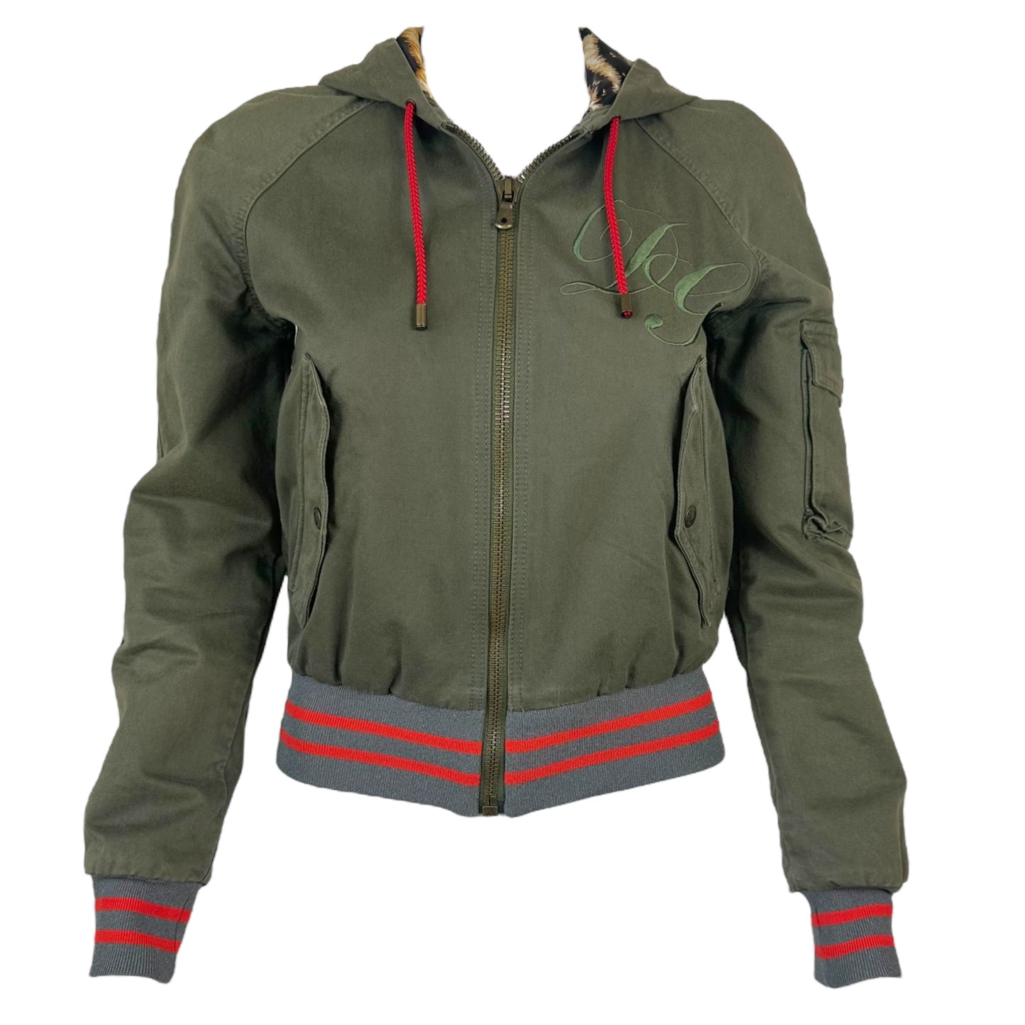 Dolce & Gabbana Silk Lined Khaki Logo Crop Hoodie - Outfit Repeater