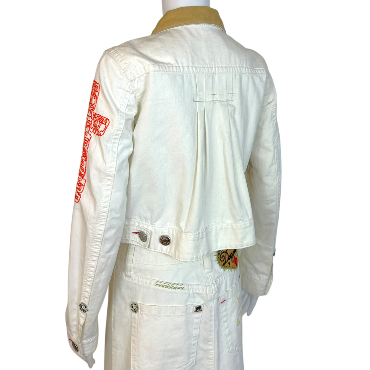 Dsquared2 White Denim Embroidered Crop Jacket