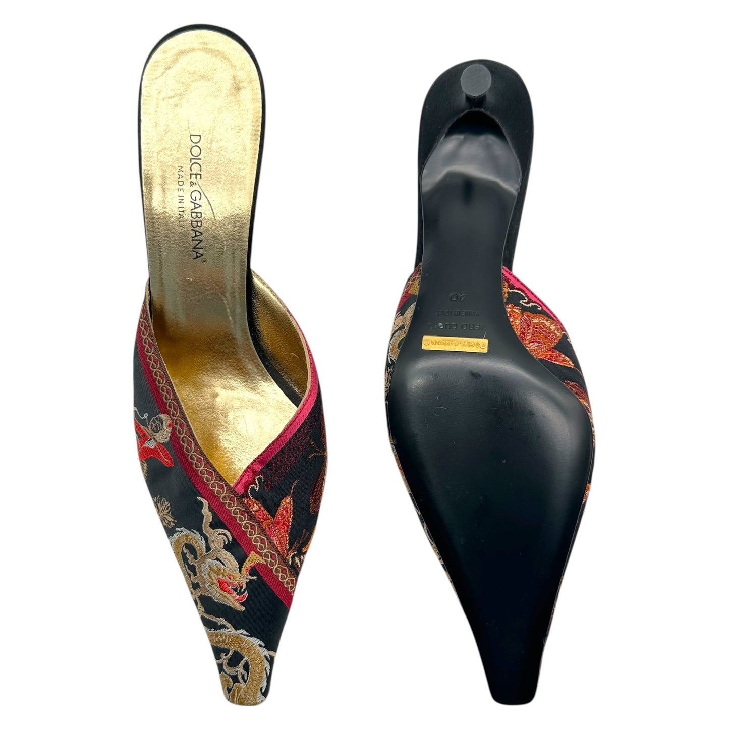 Dolce & Gabbana Asian-Inspired Printed Silk Kitten Heel Mules