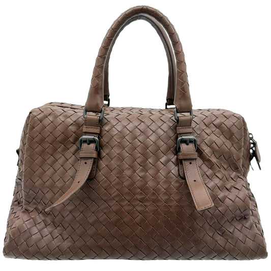 Bottega Veneta Brown Intrecciato Woven Leather Boston Bag