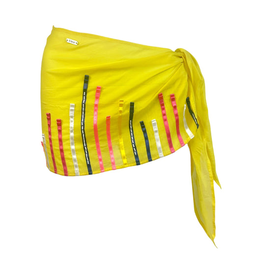 Christian Dior Yellow Beaded Ribbon Applique Wrap Cover-Up Skirt