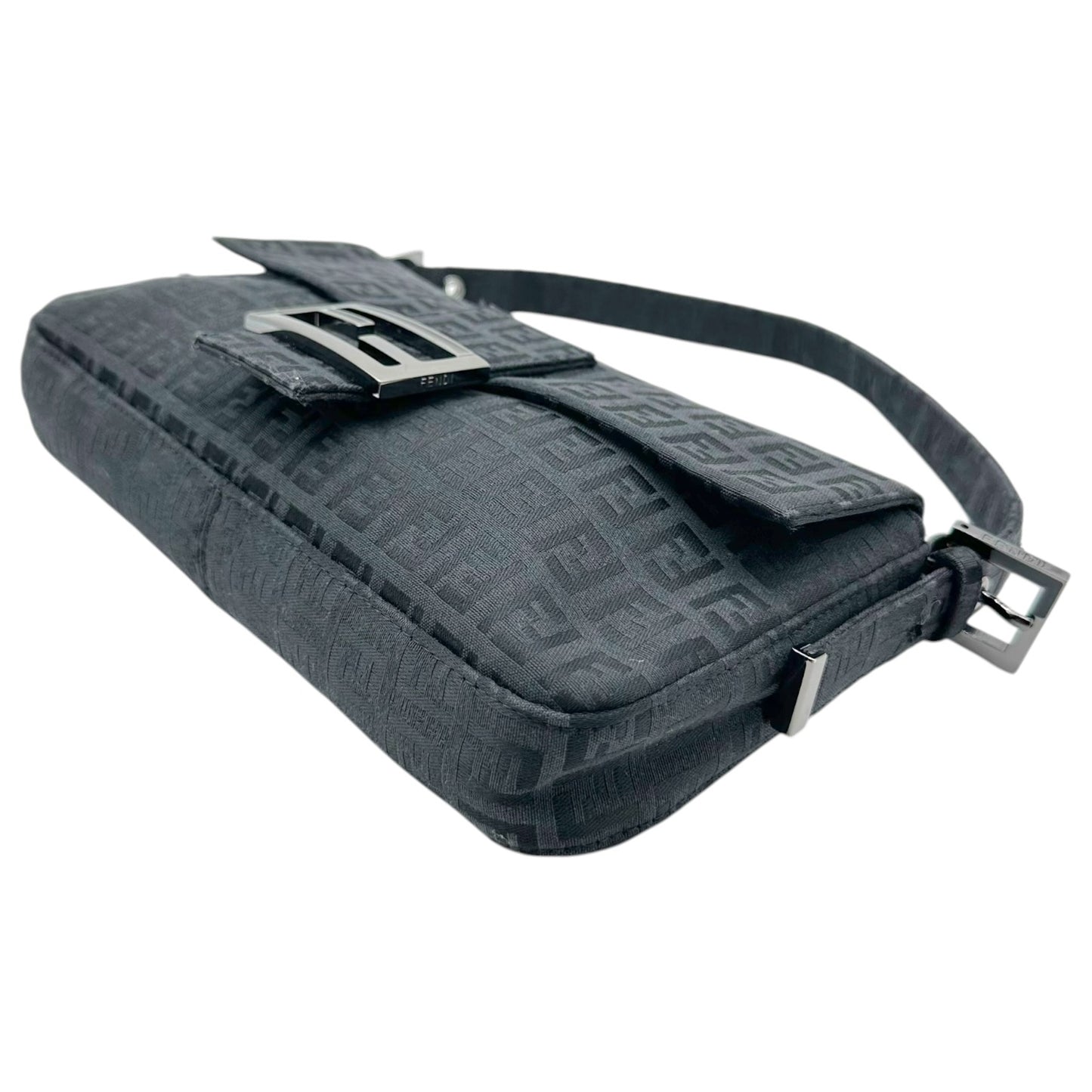 Fendi Black Zucchino Monogram Baguette Bag