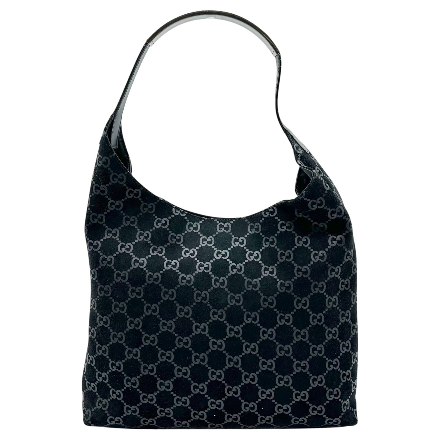 Gucci by Tom Ford Black Suede Monogram Metal Handle Hobo Bag