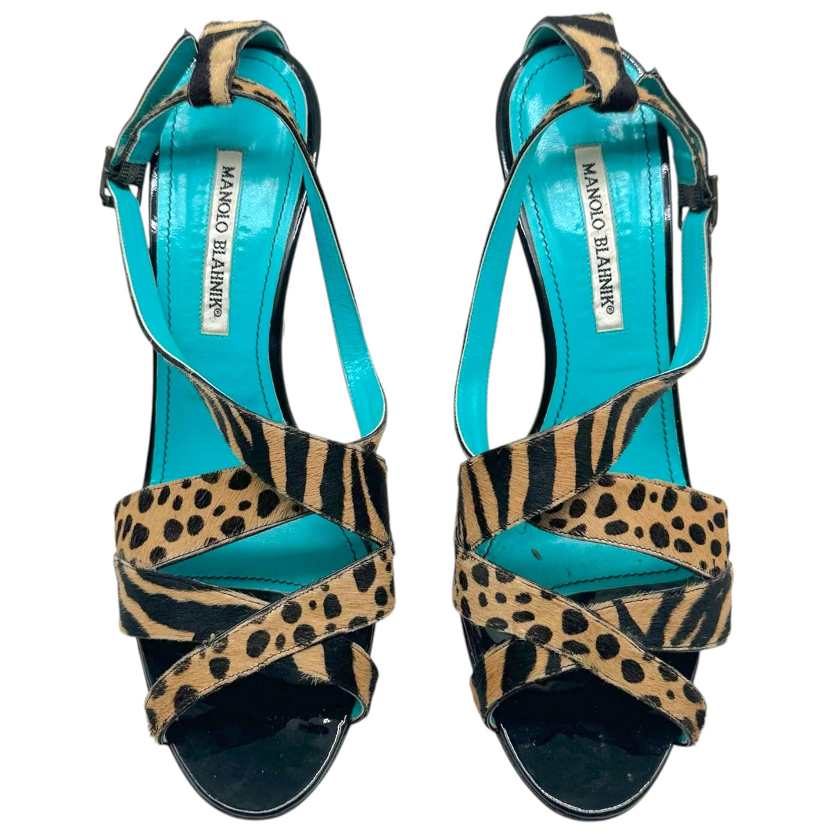 Manolo Blahnik Strappy Heels Animal Print Ponyhair Size 42