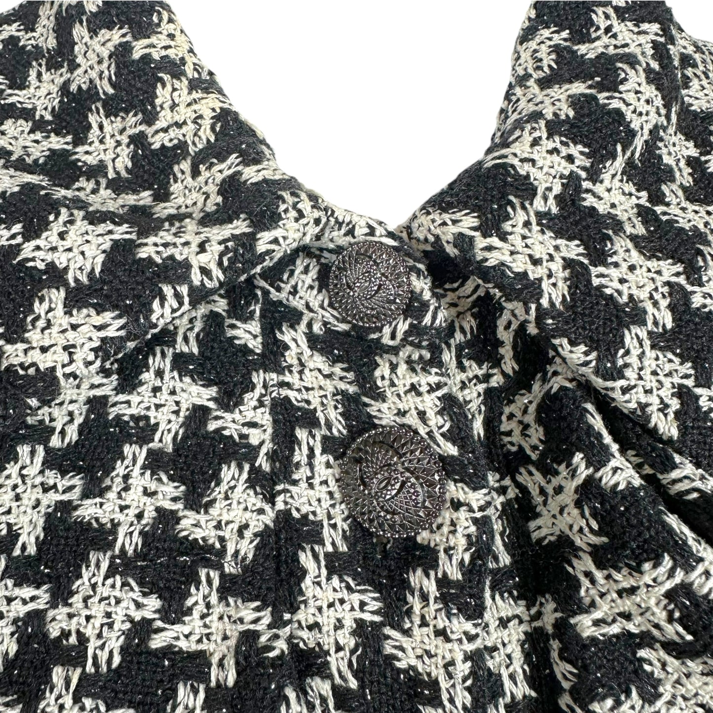 Chanel Spring 2009 Black & White Houndstooth Tweed Ruffle Trim Jacket