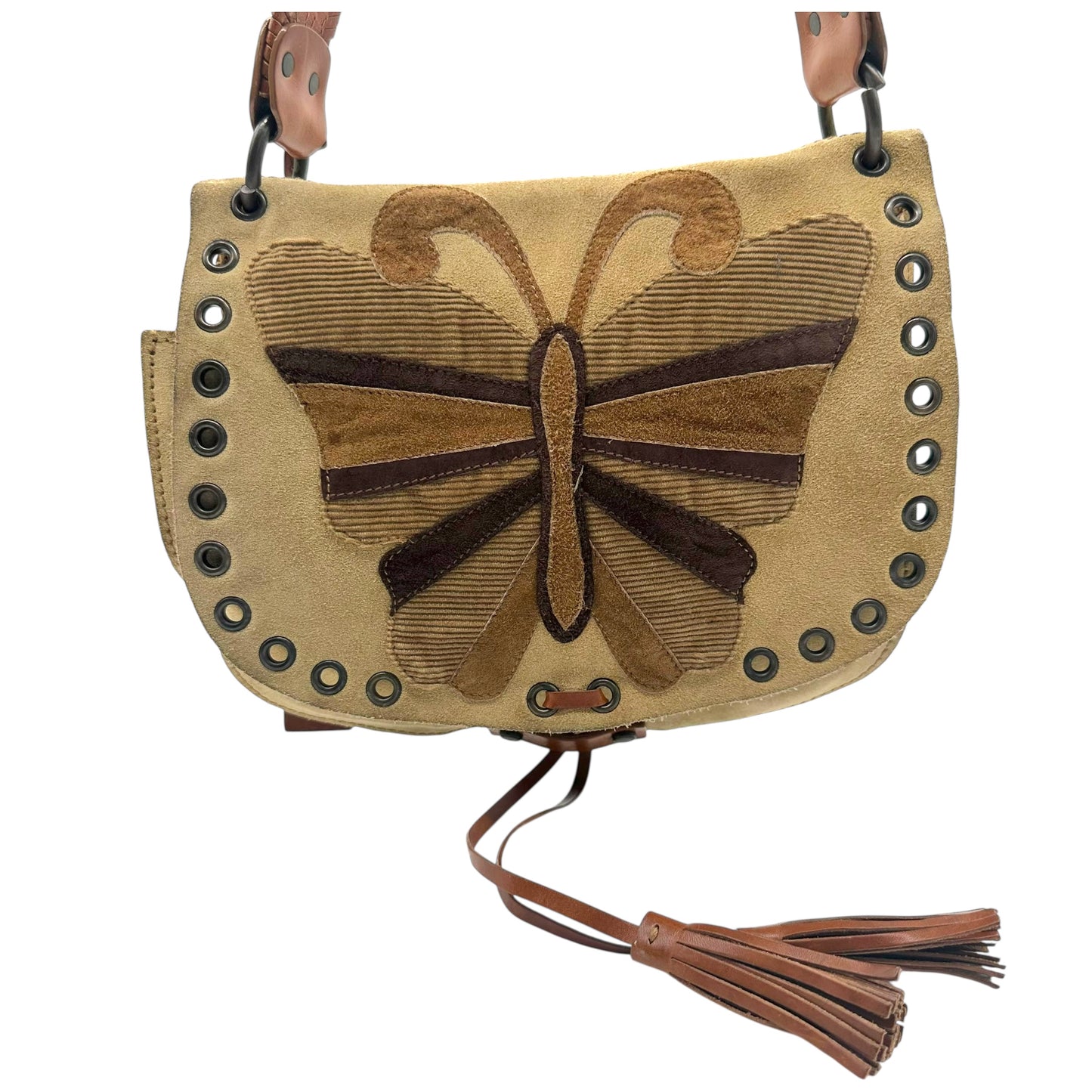 Dolce & Gabbana Beige Suede & Corduroy Butterfly Shoulder Bag