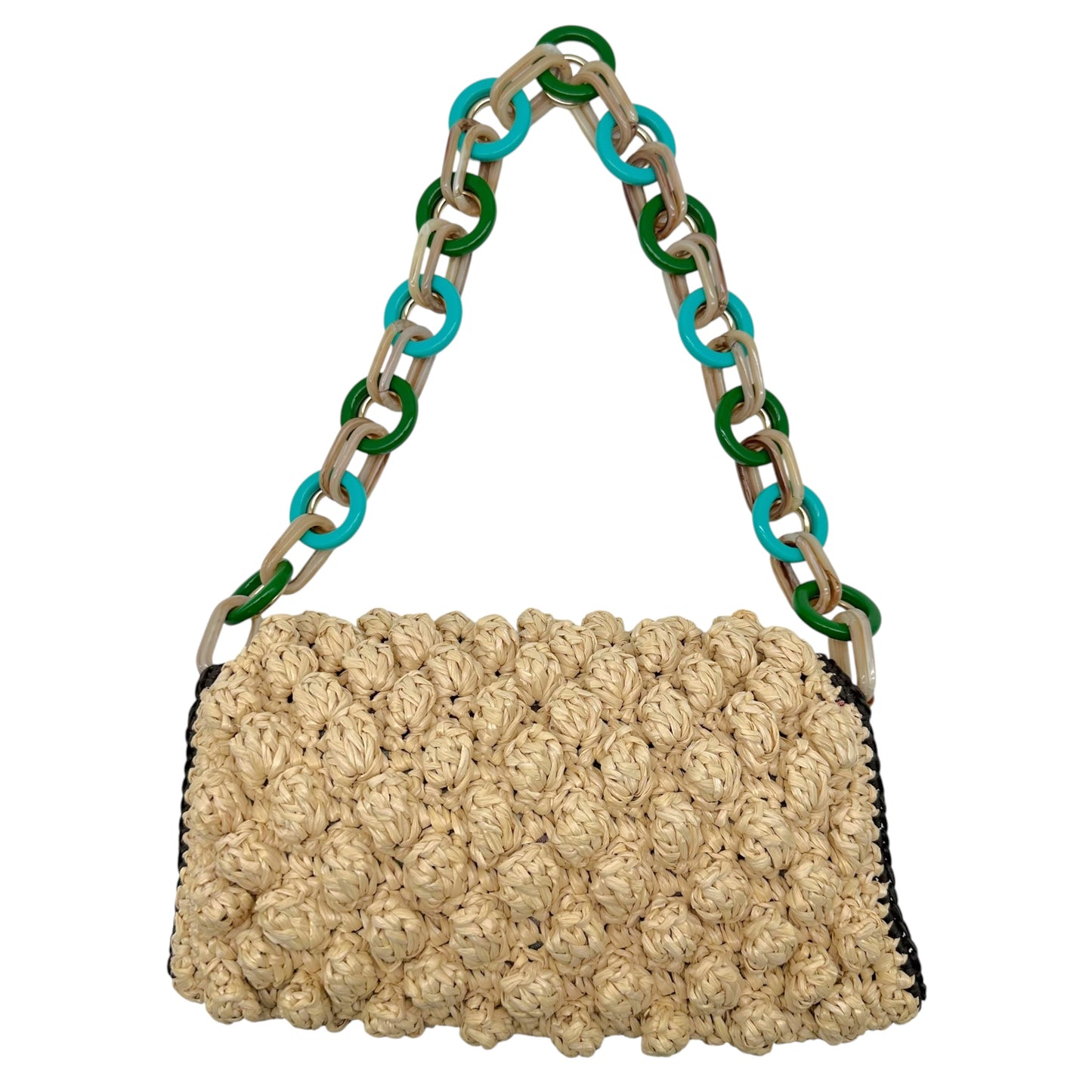 Missoni M Beige Raffia & Turquoise PVC Chain Shoulder Bag