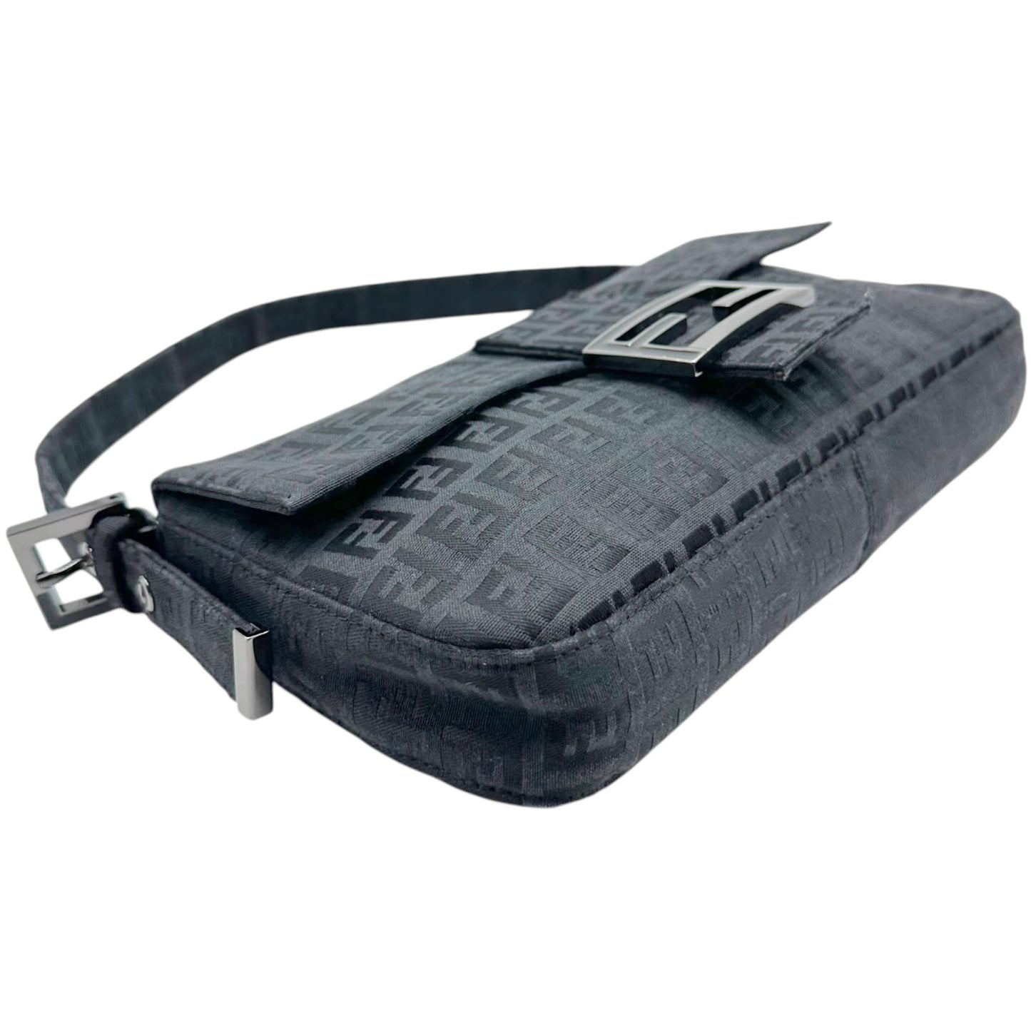 Fendi Black Zucchino Monogram Baguette Bag