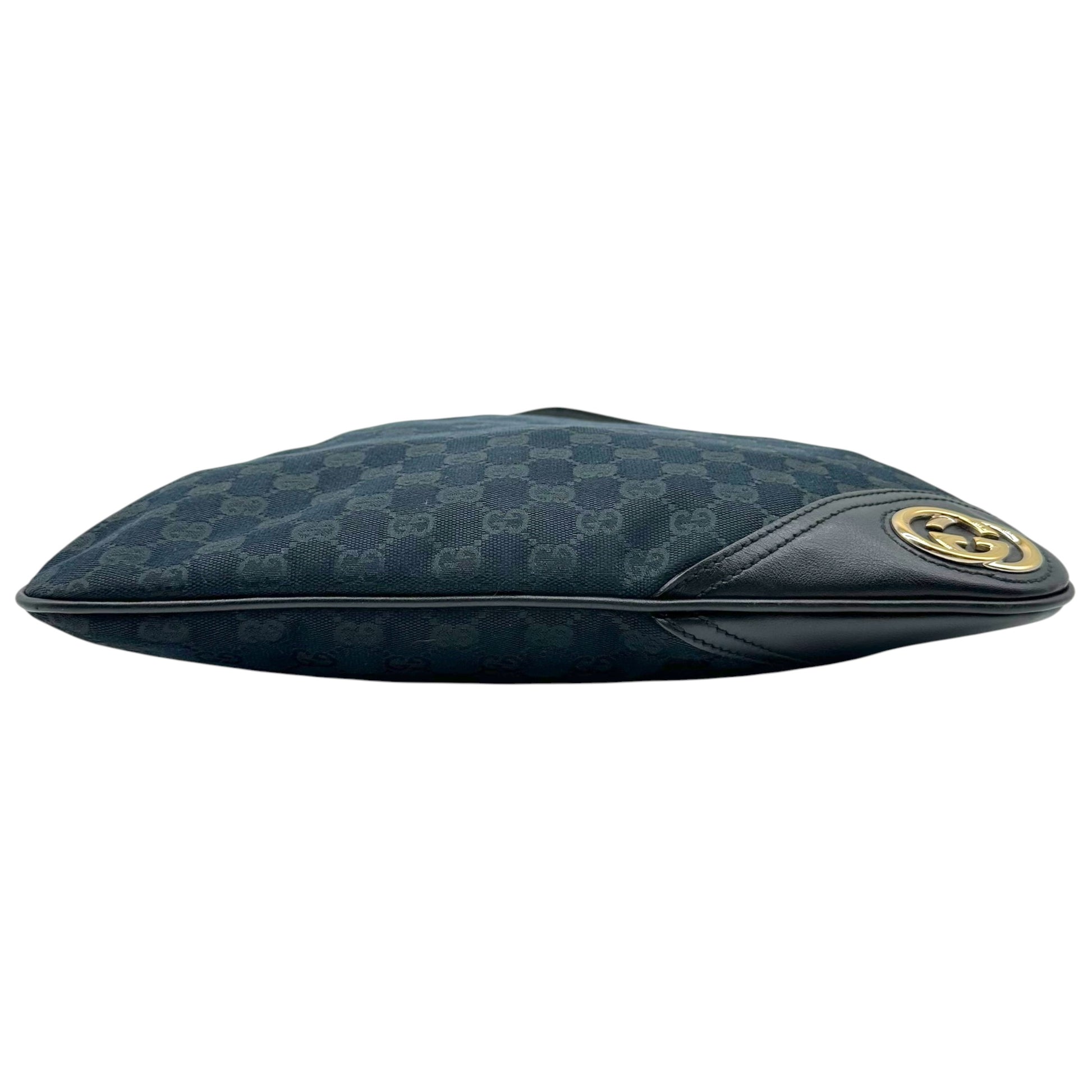Gucci Black Monogram Canvas Shoulder Hobo Bag