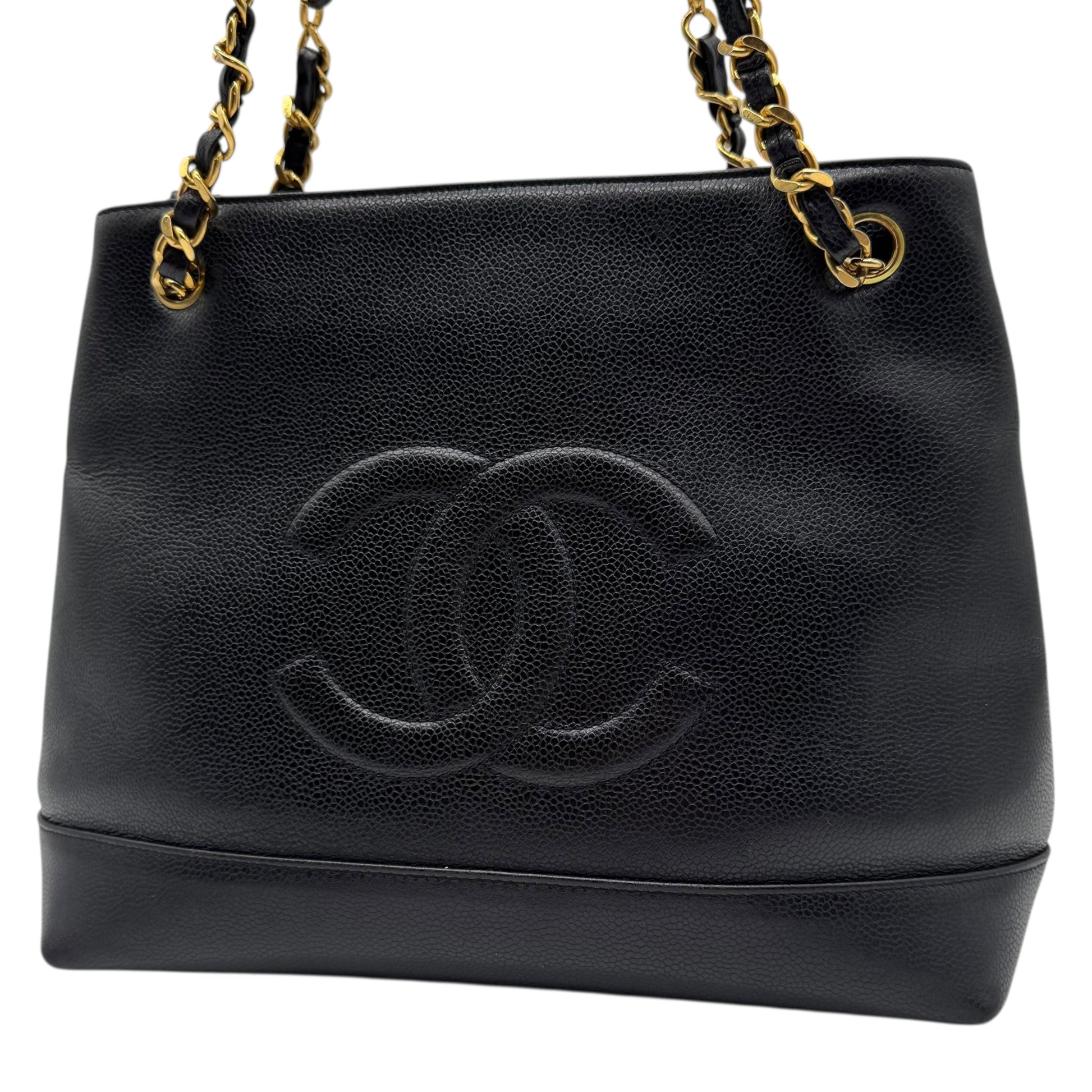 Chanel Black Caviar Leather Big CC Logo Tote Bag 1991-1994 - Outfit Repeater