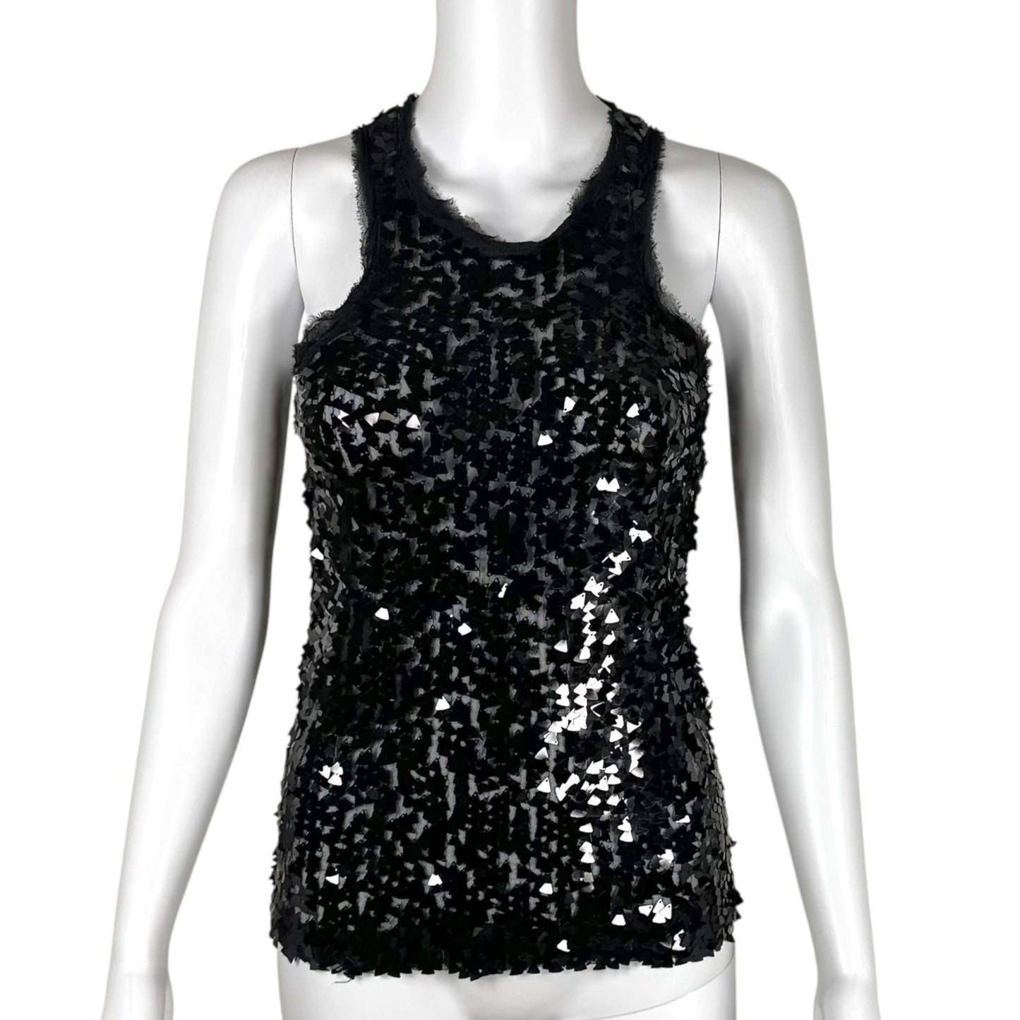 Plein Sud Black Sequin Semi Sheer Tank Top