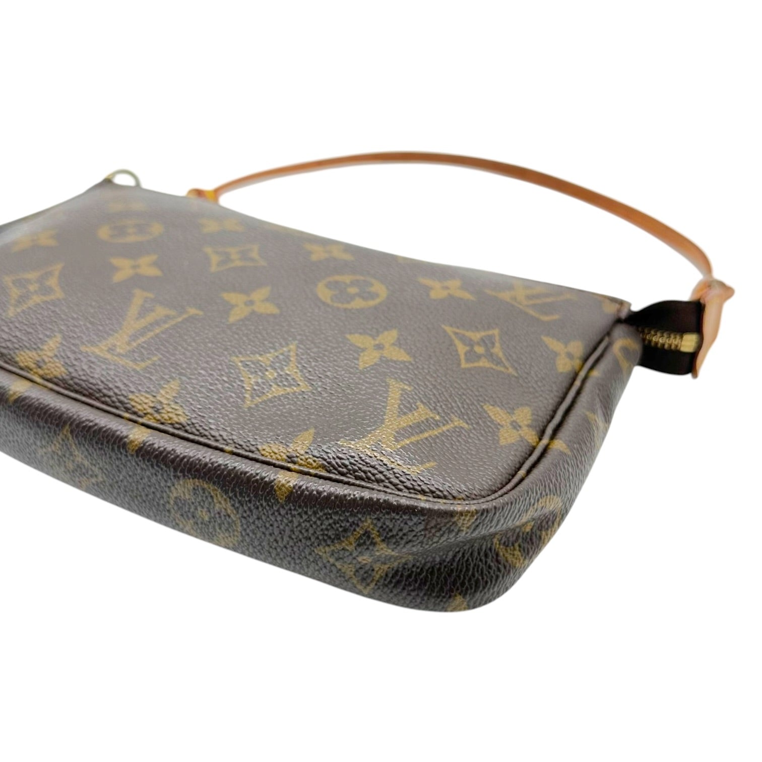 Louis Vuitton Monogram Pochette Bag Brown Leather