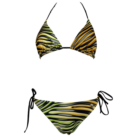 Roberto Cavalli Yellow Green Zebra Print Bikini Set