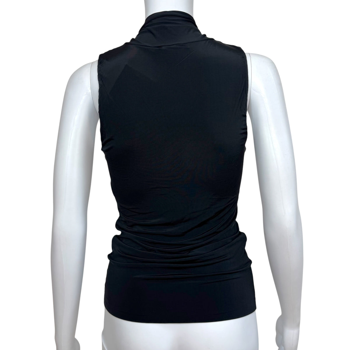 Gucci 2006 Black Tie Front Sleeveless Top w/ Gold Logo Charm