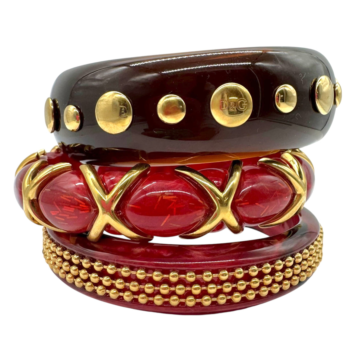 Dolce & Gabbana Burgundy Brown Studded Bangle Bracelets