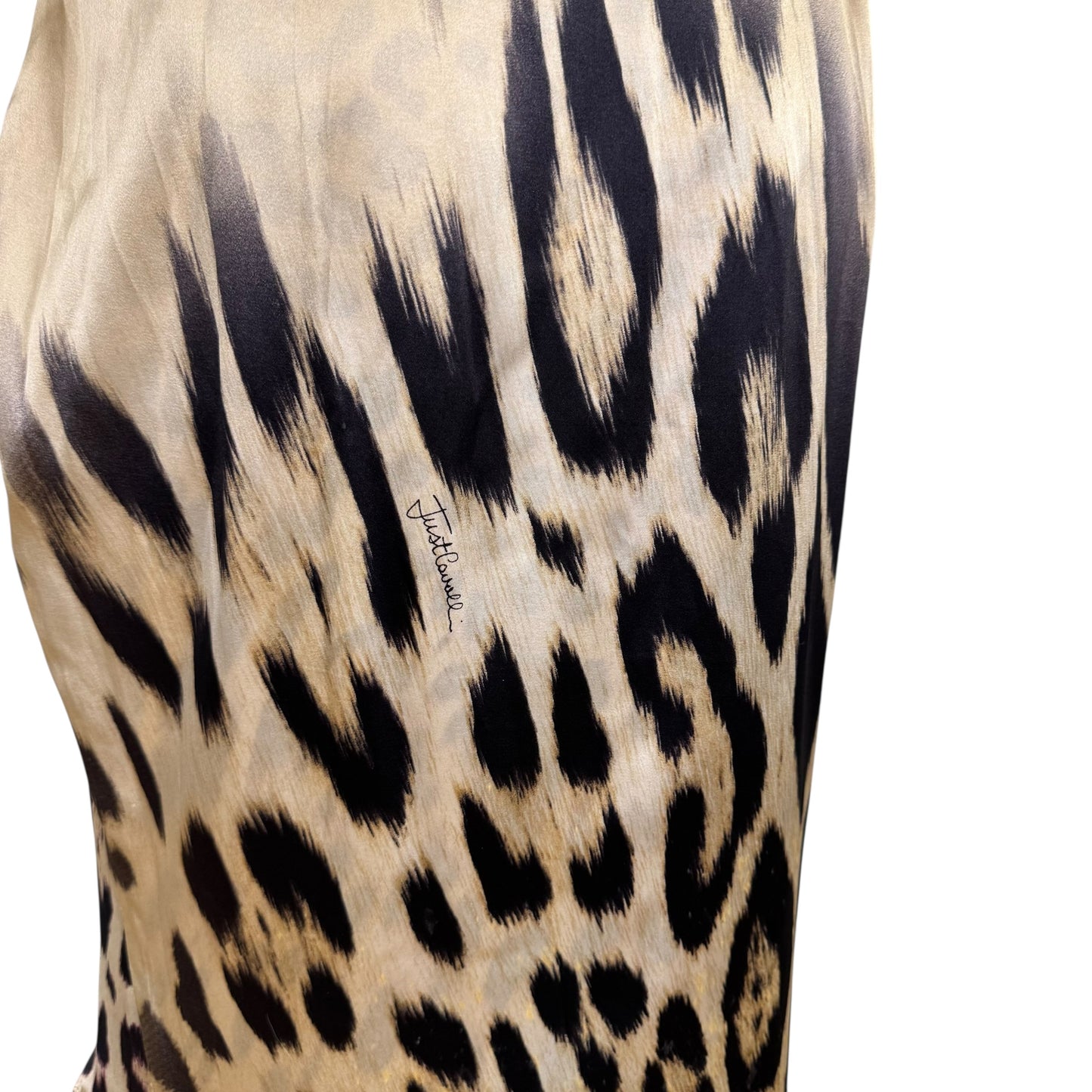 Just Cavalli Roberto Cavalli Ivory & Multicolor Leopard Silk Maxi Skirt