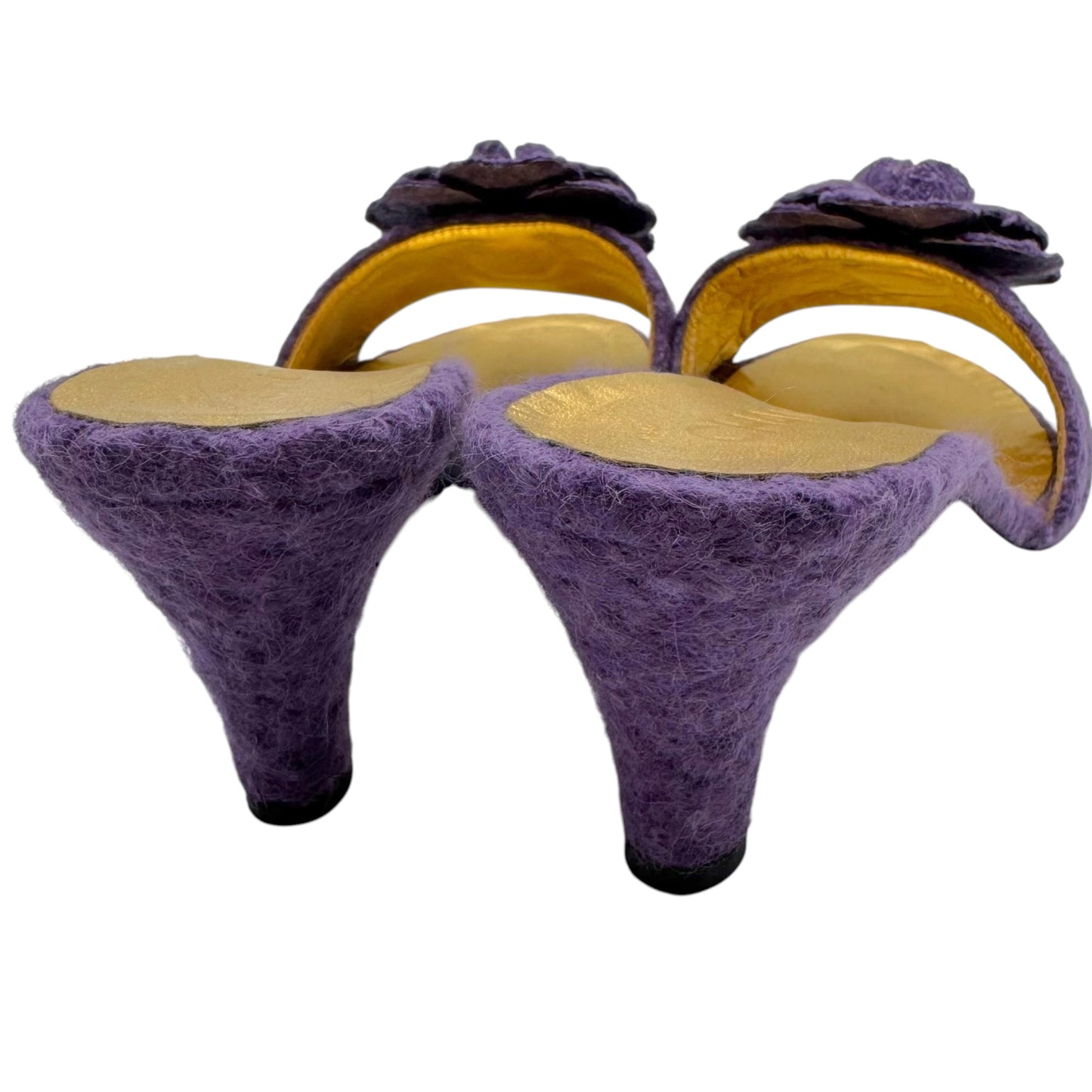 Chanel Purple Knit Mule Heels with Camellia Flower Detail
