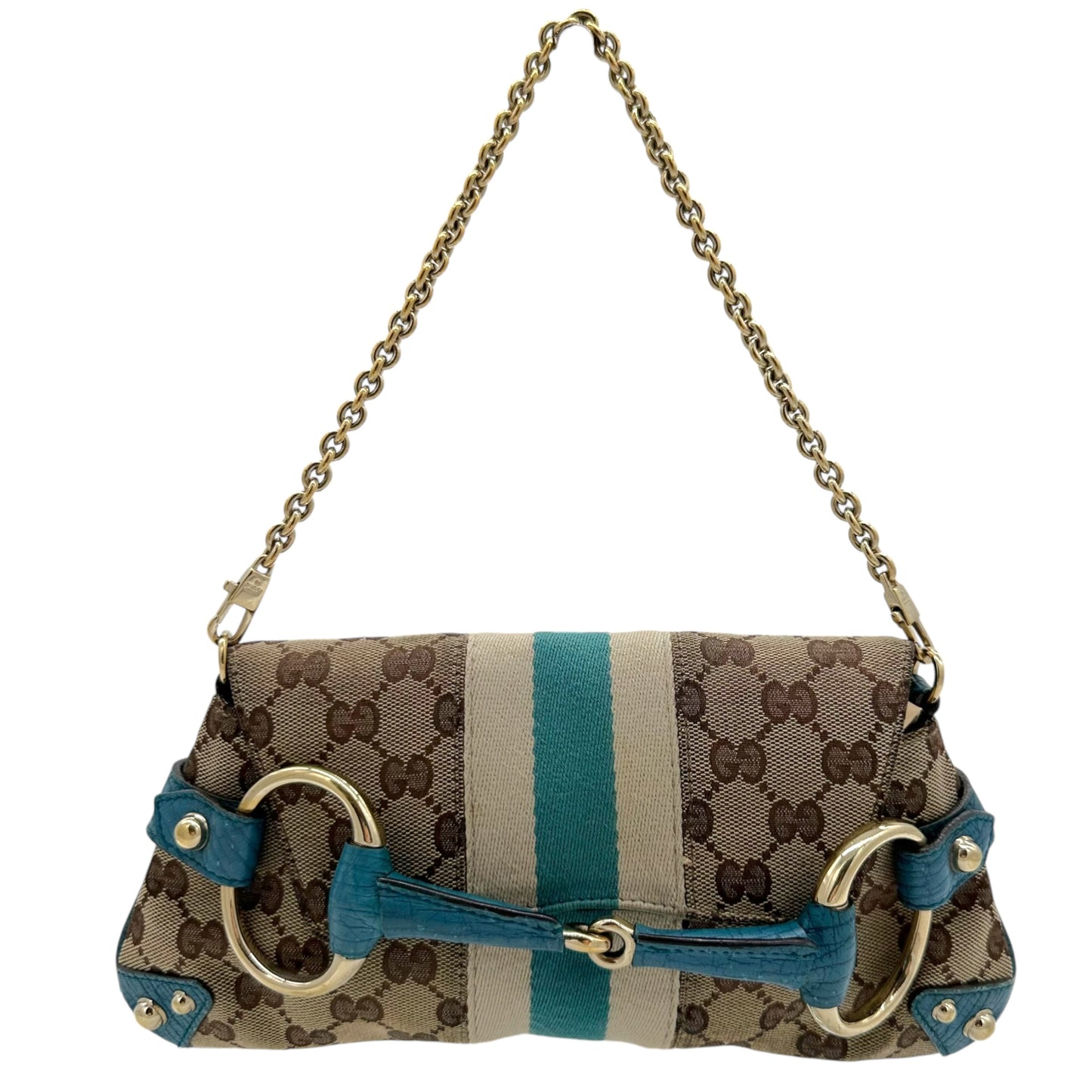 Gucci Blue Monogram Horsebit Clutch Bag - Outfit Repeater