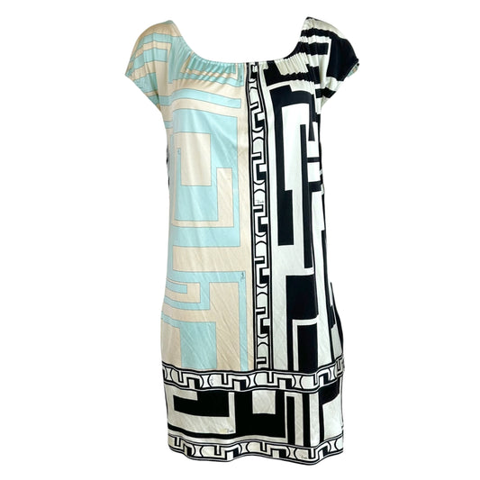 Emilio Pucci Off-Shoulder Silk Mini Dress Light Blue Black