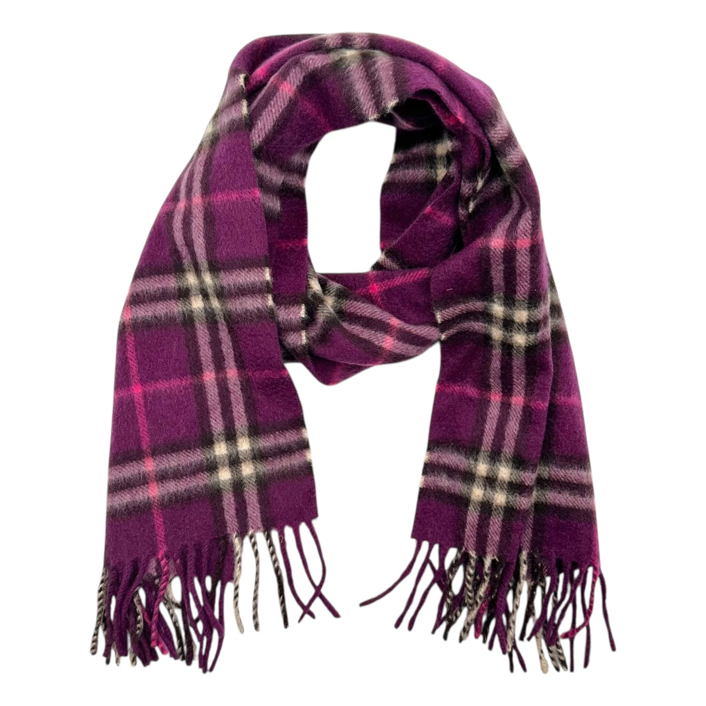 Burberry Purple Nova Check Plaid Cashmere Scarf NEW