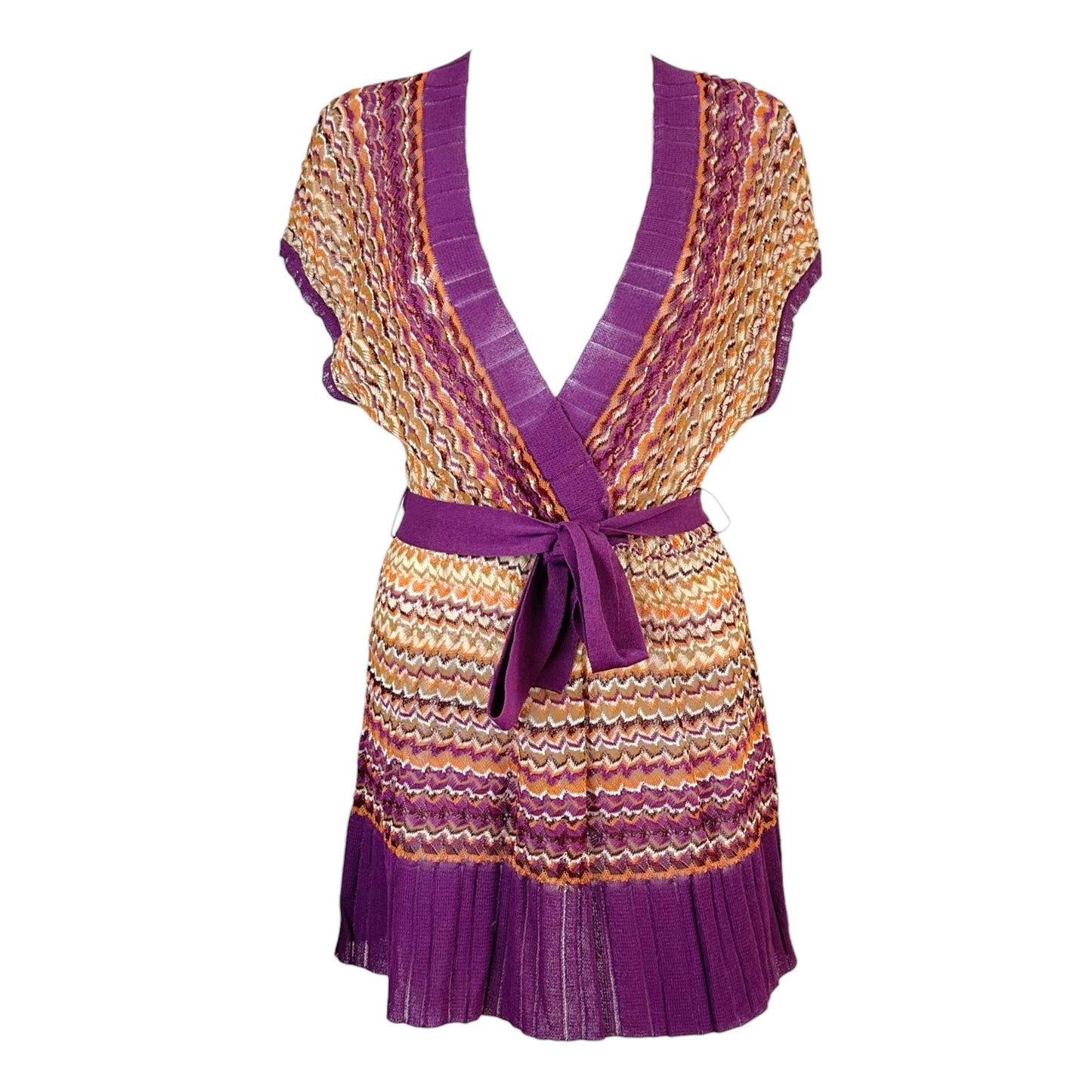 M Missoni Purple Chevron Knit Wrap Mini Dress