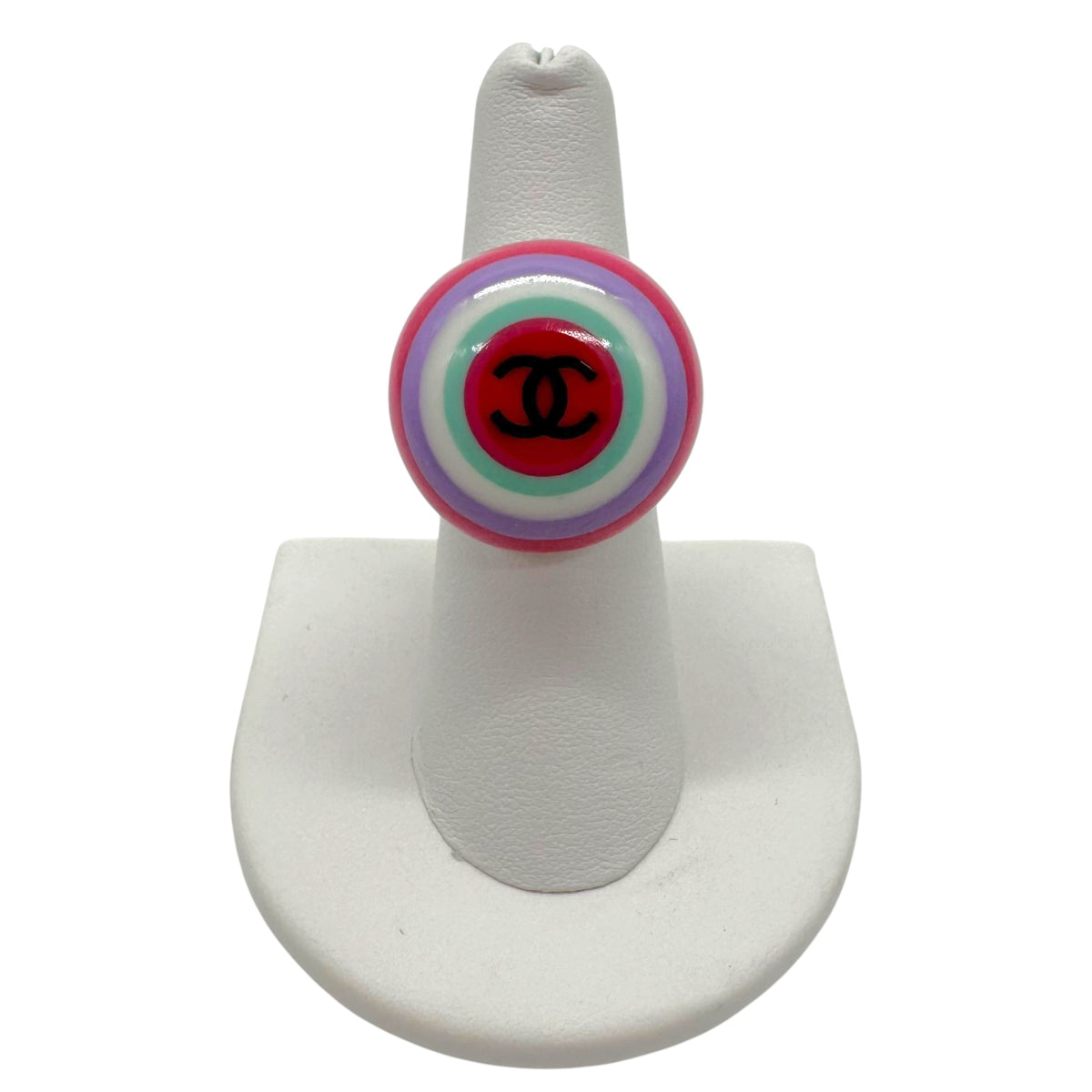 Chanel Multicolor Striped Logo Plastic Bubble Ring