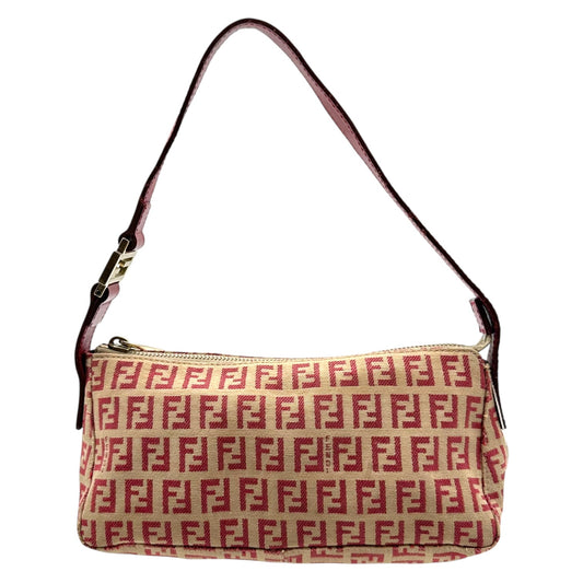 Fendi Tan & Red Zucchino Monogram Pochette Bag