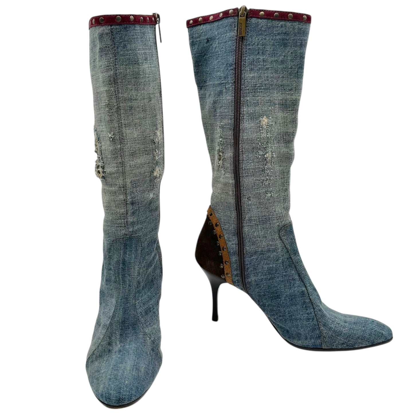 Just Cavalli Roberto Cavalli Denim Studded Heeled Boots