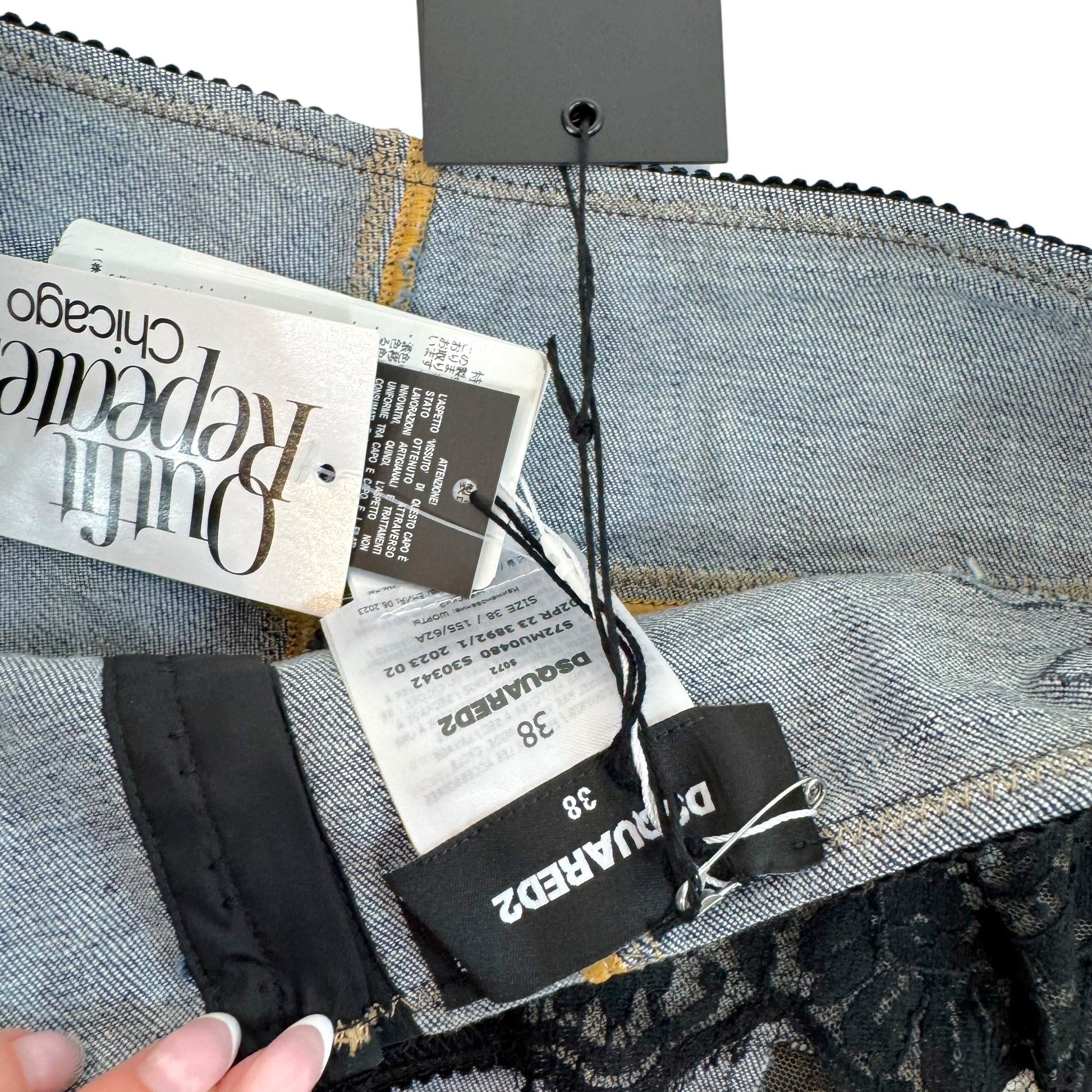 Dsquared2 Micro Mini Denim Shorts Blue Lace Trim