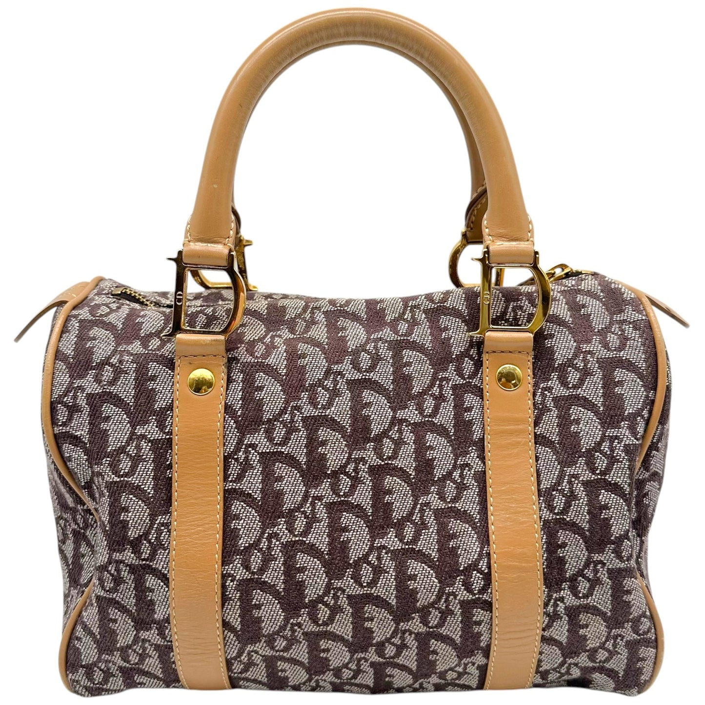Christian Dior Burgundy & Tan Trotter Monogram Medium Boston Bag