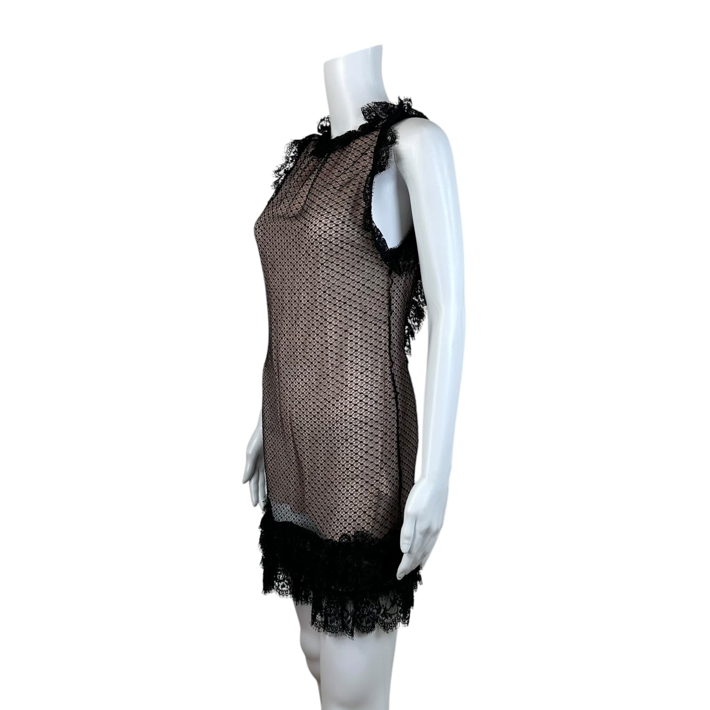 Dsquared2 Black Lace Ruffle Trim Mini Dress