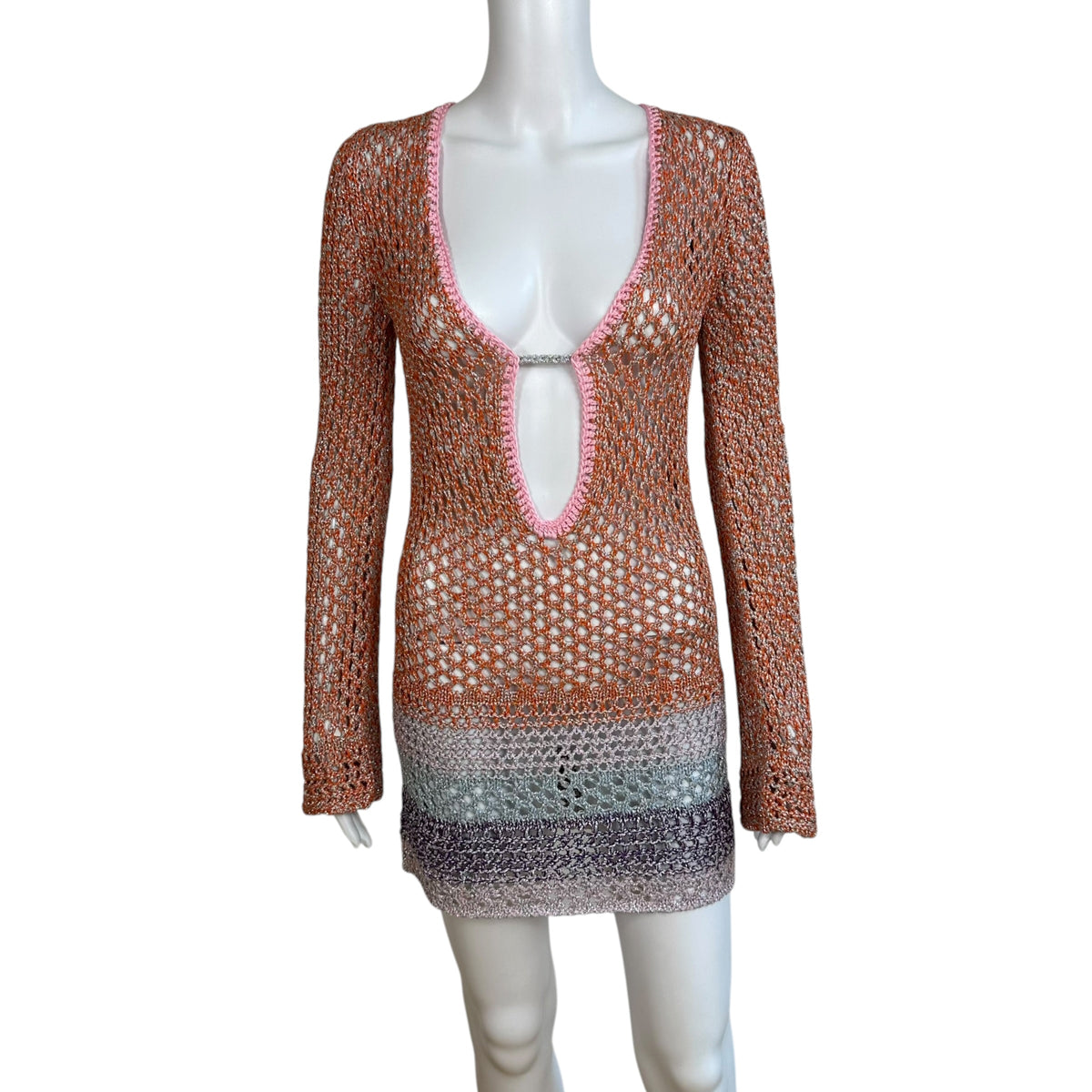 Emilio Pucci Metallic Open Knit Swim Cover Up Mini Dress NEW