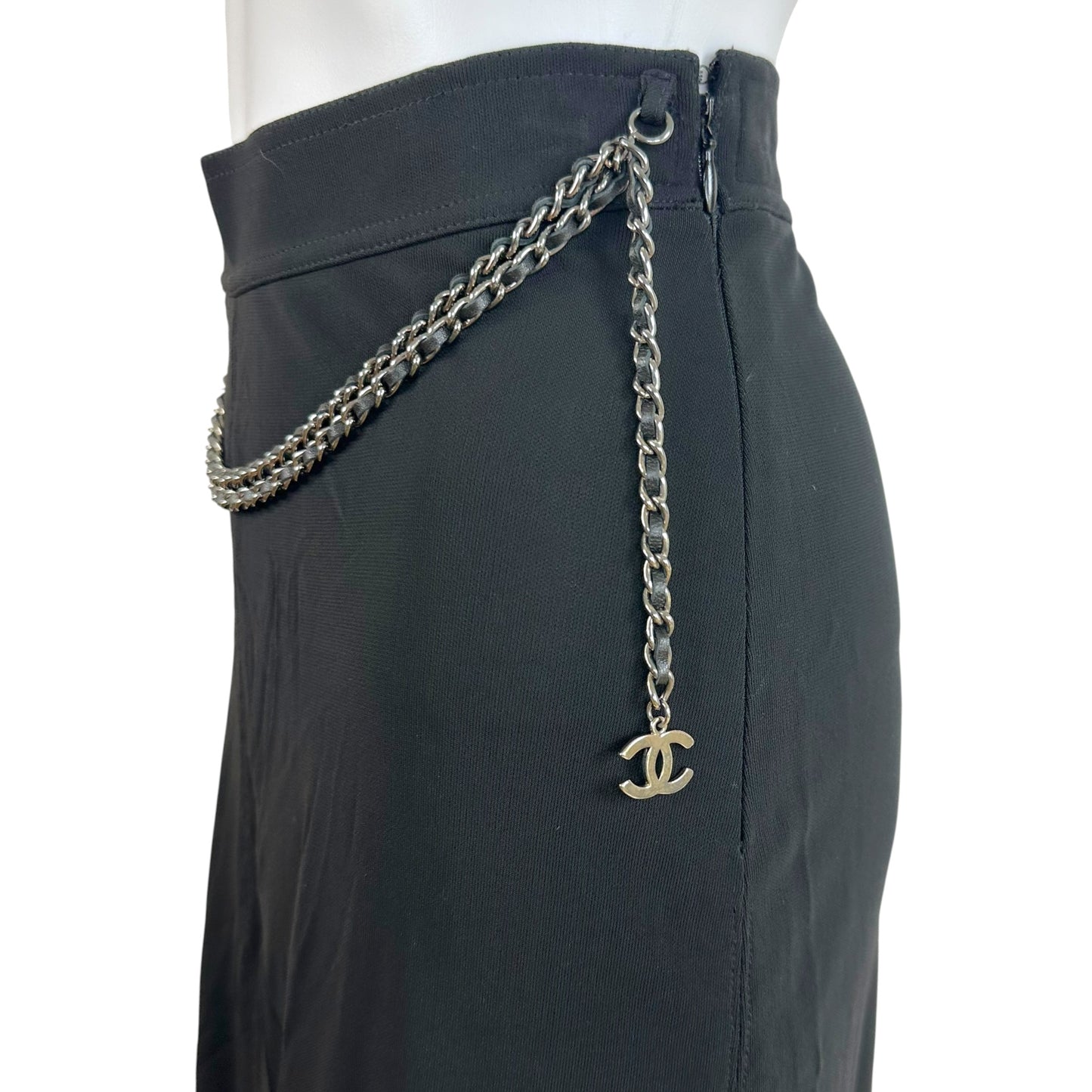 Chanel Black Waist Logo Chain Belted Midi Skirt