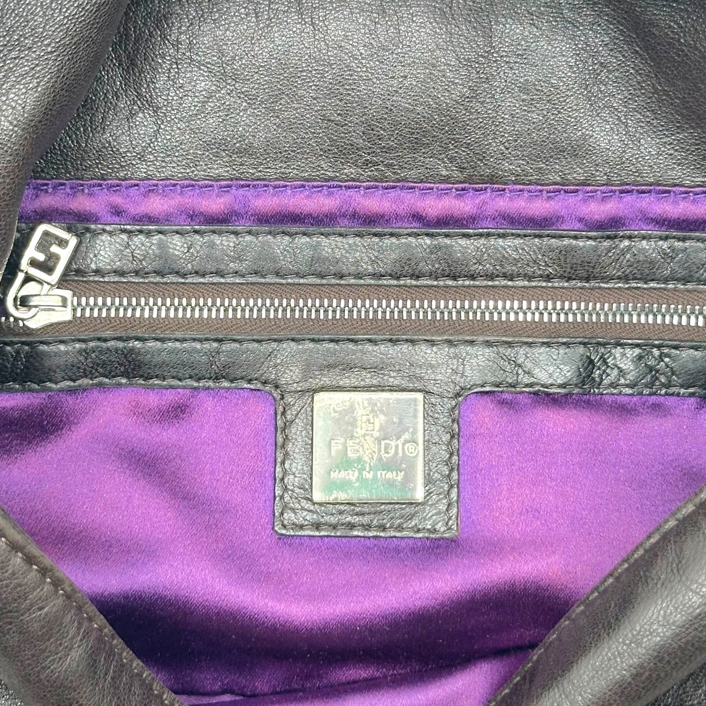 Fendi Black Lambskin Baguette Bag With Purple Stone