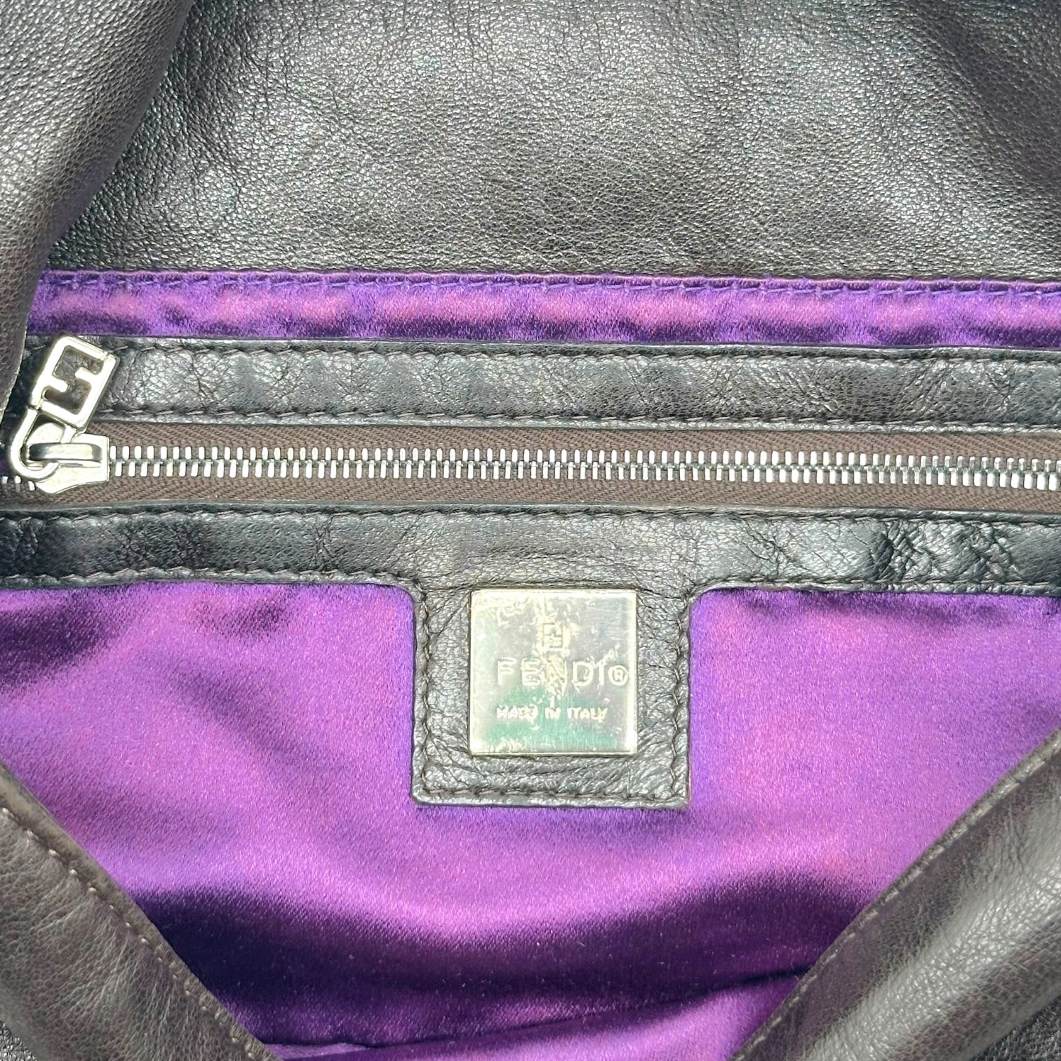 Fendi Black Lambskin Baguette Bag With Purple Stone