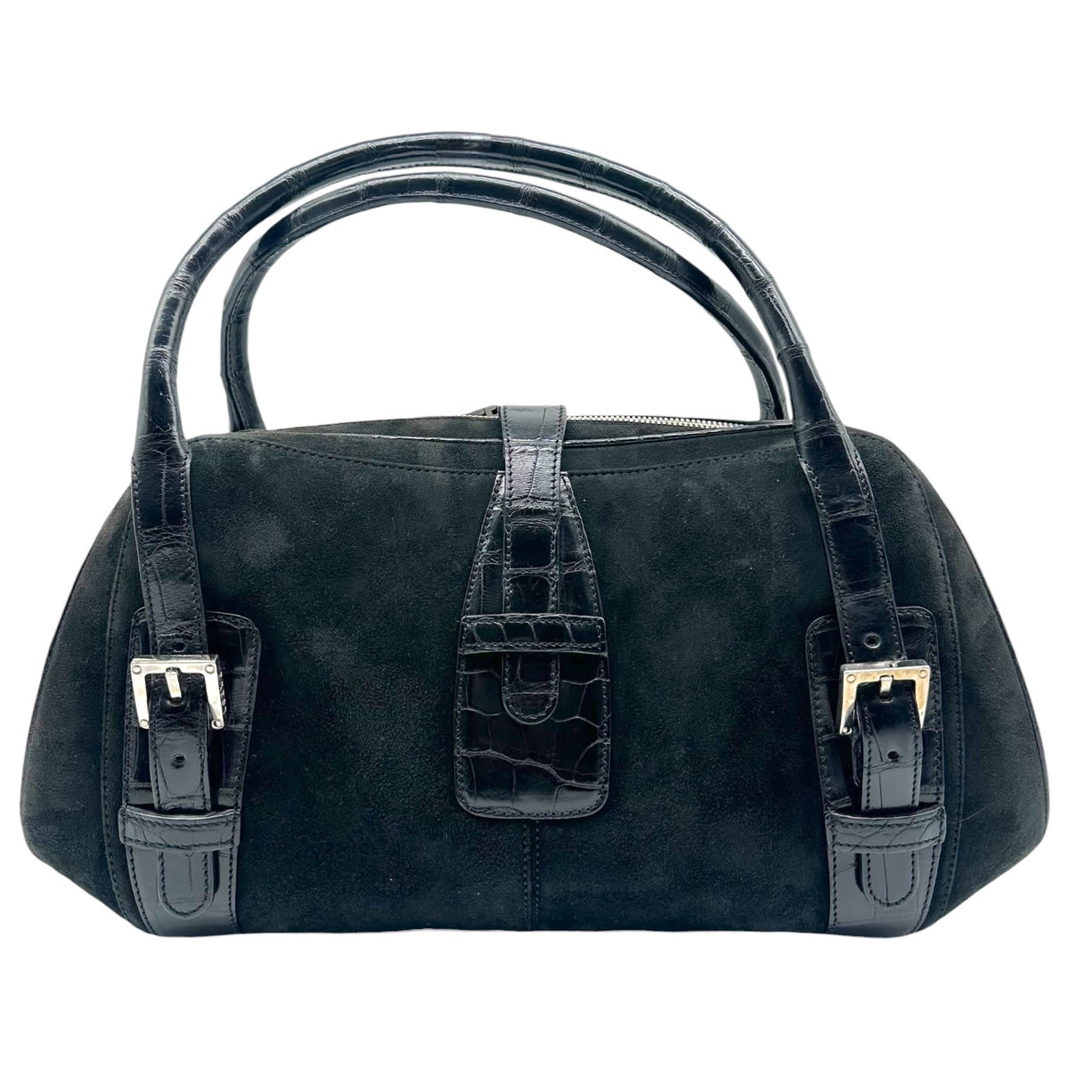 Loewe Black Suede Croc Embossed Shoulder Bag