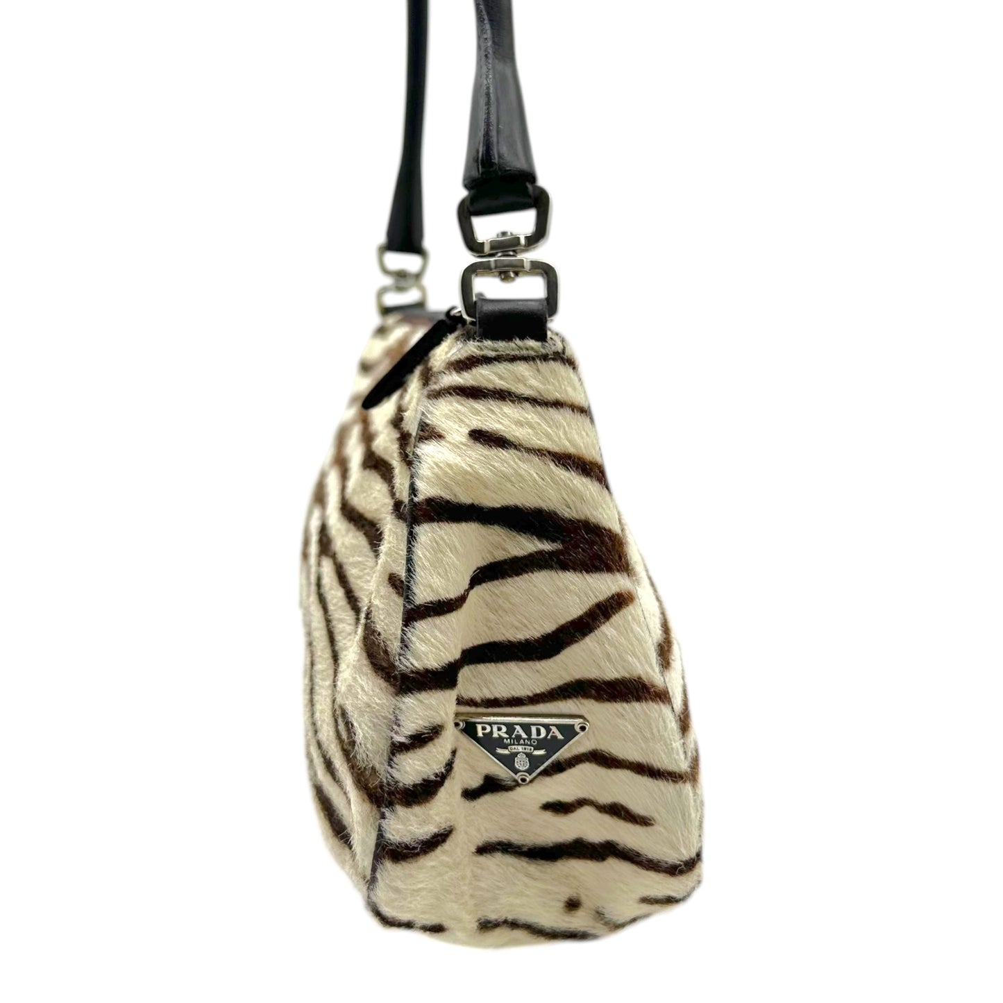Prada Brown White Zebra Print Ponyhair Shoulder Bag