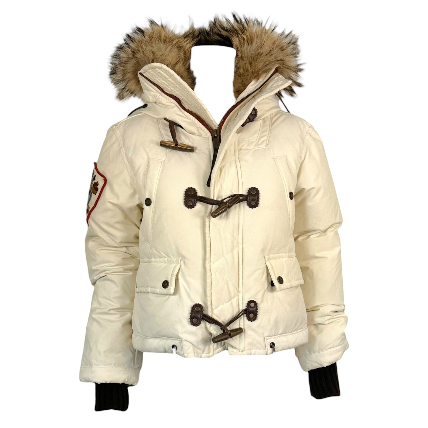Dsquared2 White Down Fill Leather Toggle & Coyote Cropped Puffer Coat - Outfit Repeater