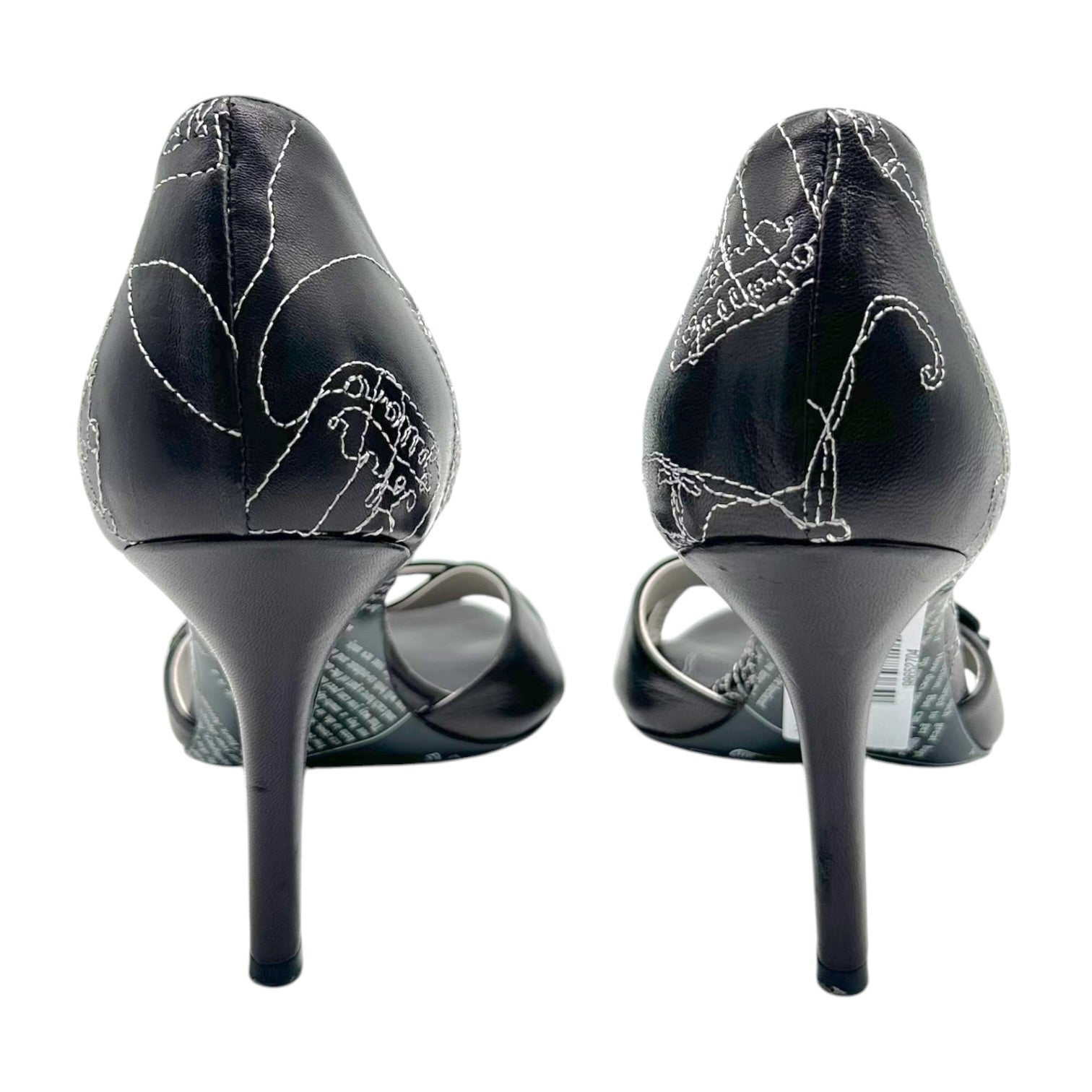 John Galliano Black Leather D'Orsay Heels with Contrast Stitch