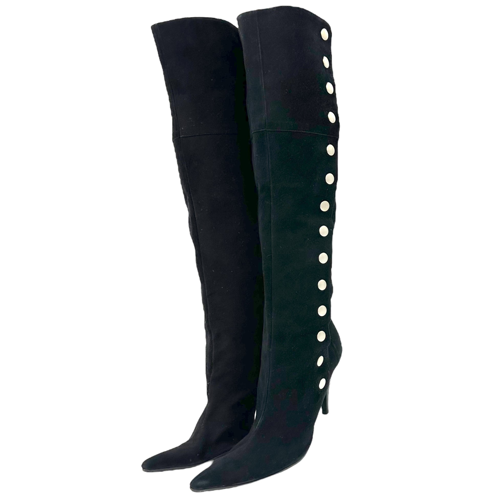 D&G Dolce & Gabbana Black Suede Button Boots - Outfit Repeater