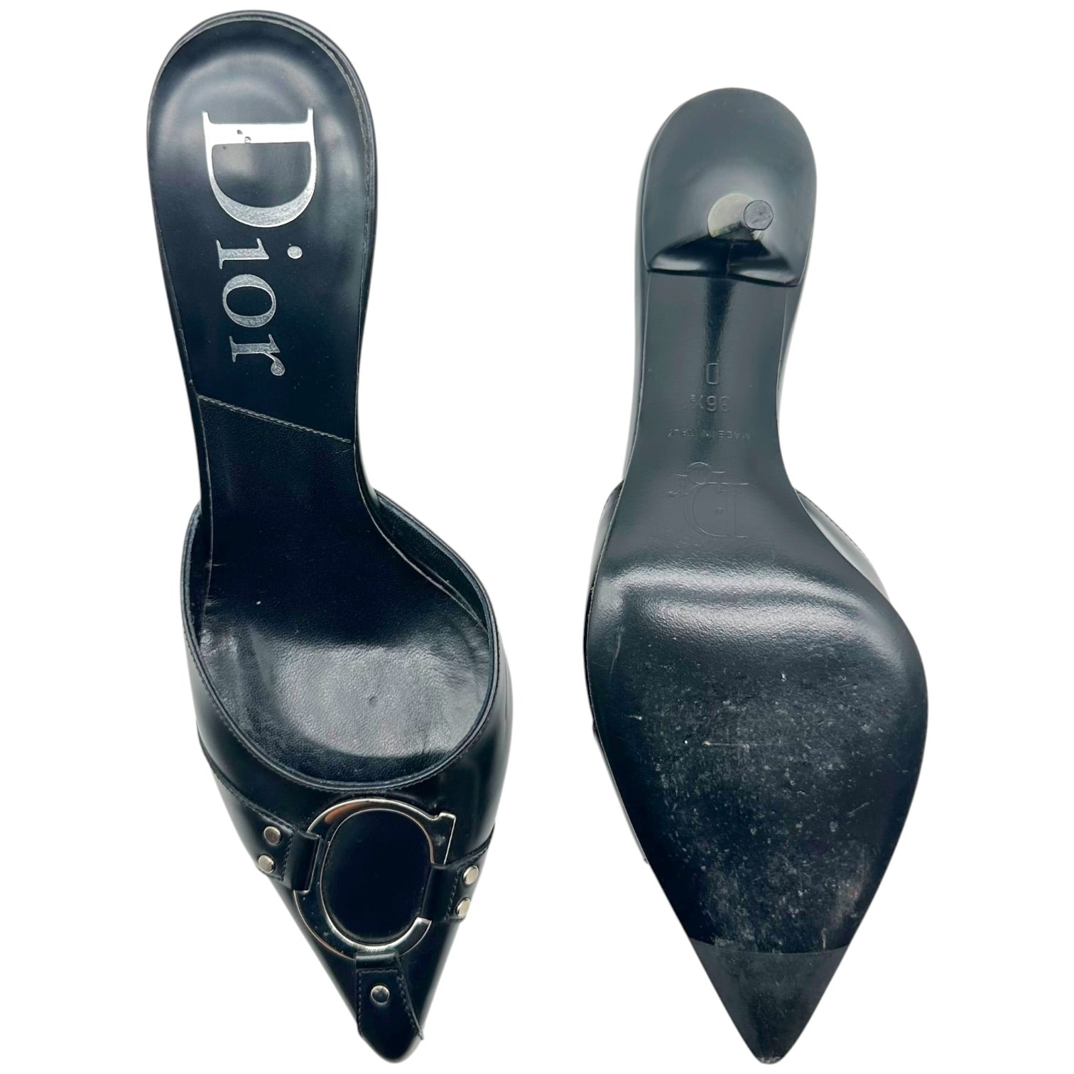 Christian Dior Black Leather Pointed Toe Mule Heels
