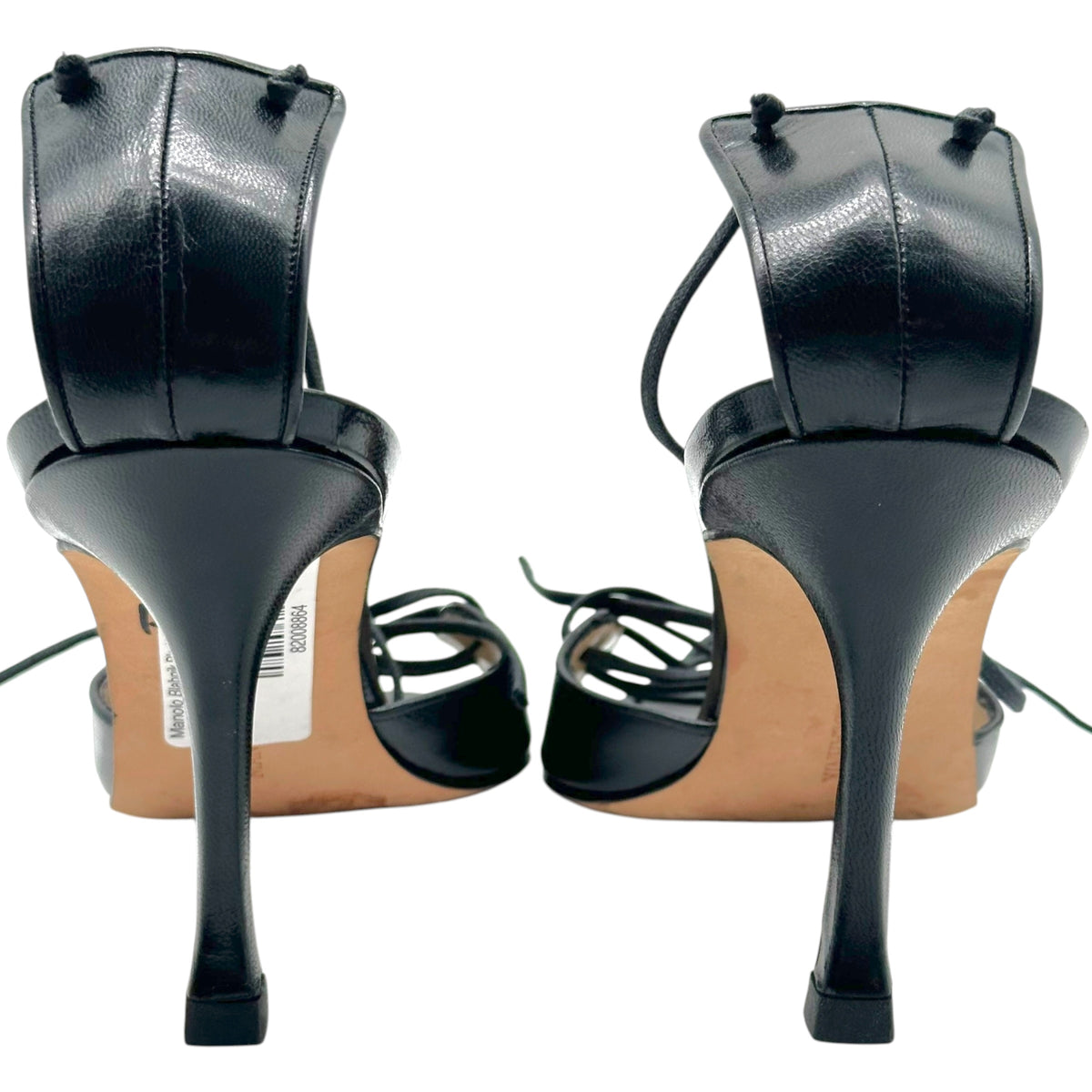 Manolo Blahnik Black Leather Lace Up Heels