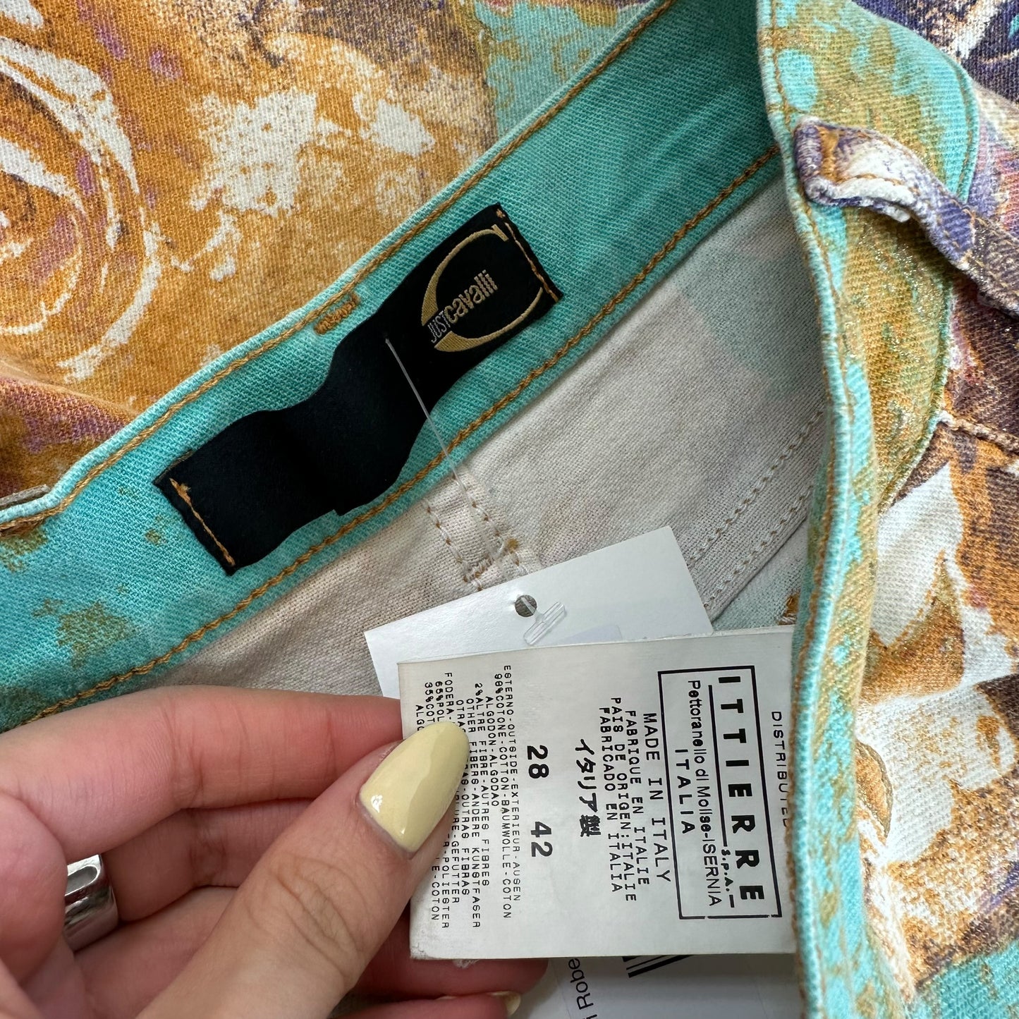 Just Cavalli Roberto Cavalli Teal Floral Print Jeans