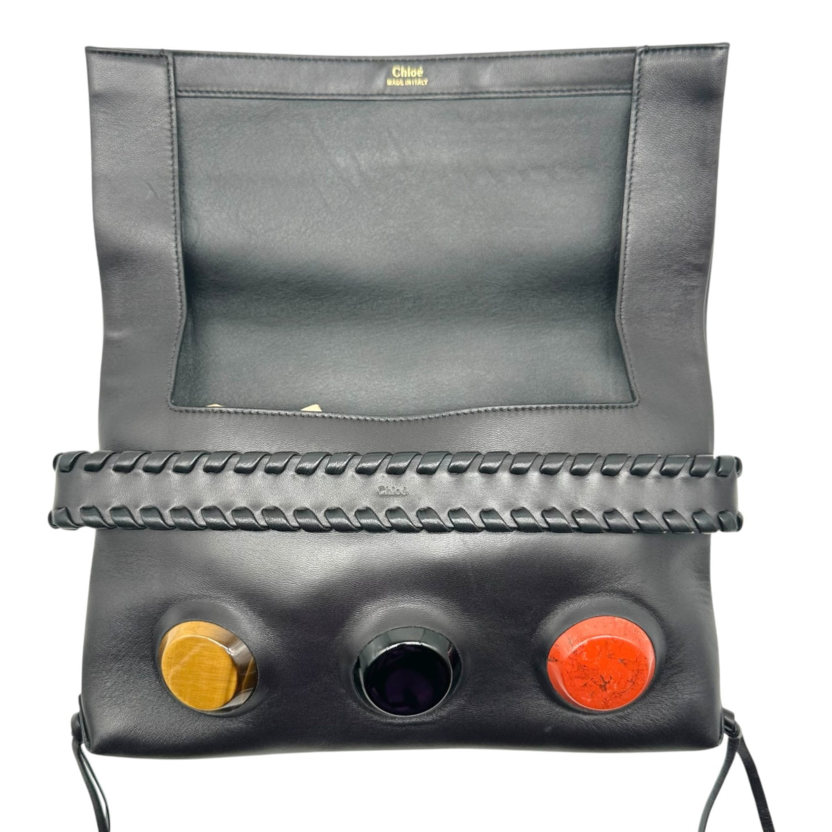 Chloe Black Leather Stone Embellished Clutch Bag