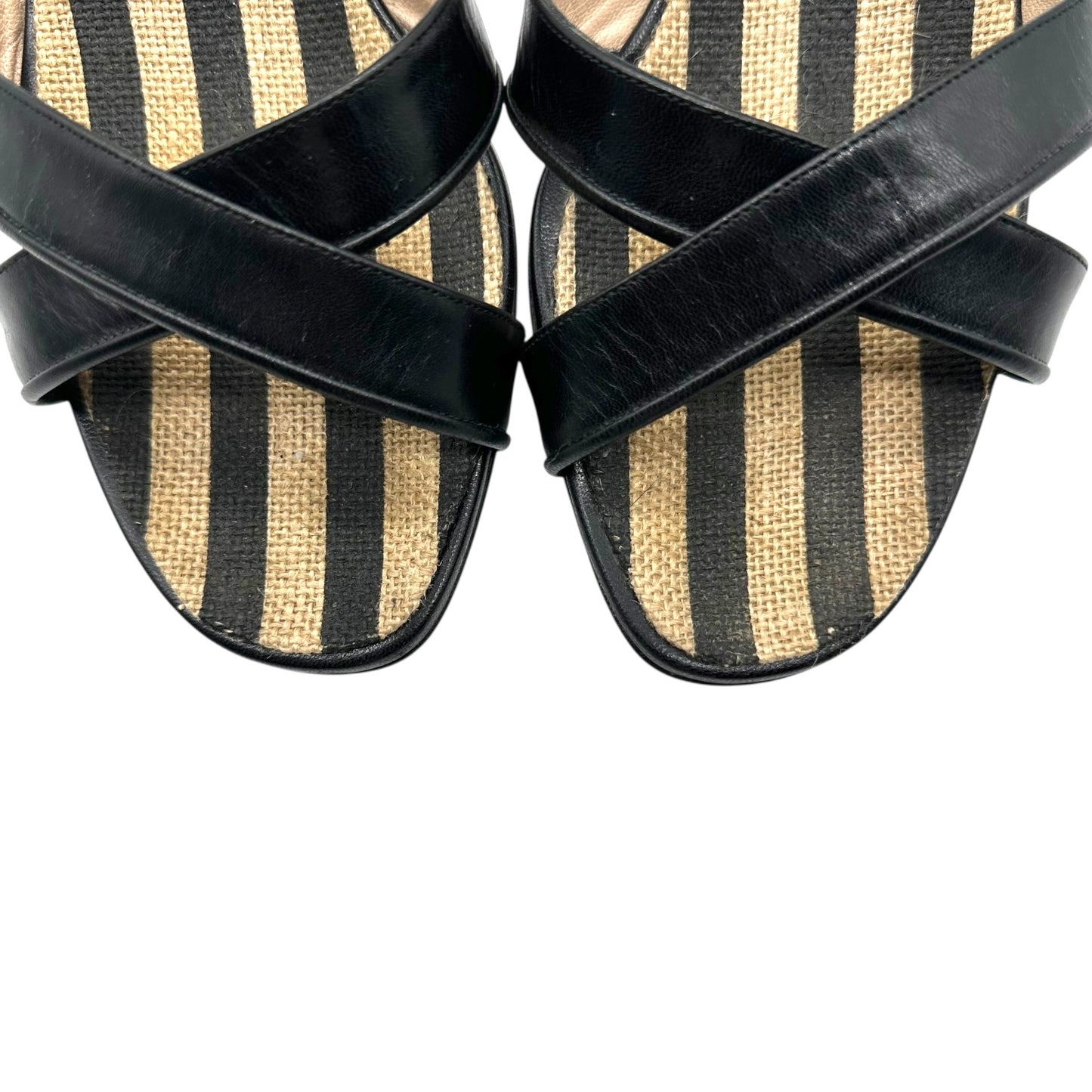 Manolo Blahnik Striped Burlap Wedge Sandals