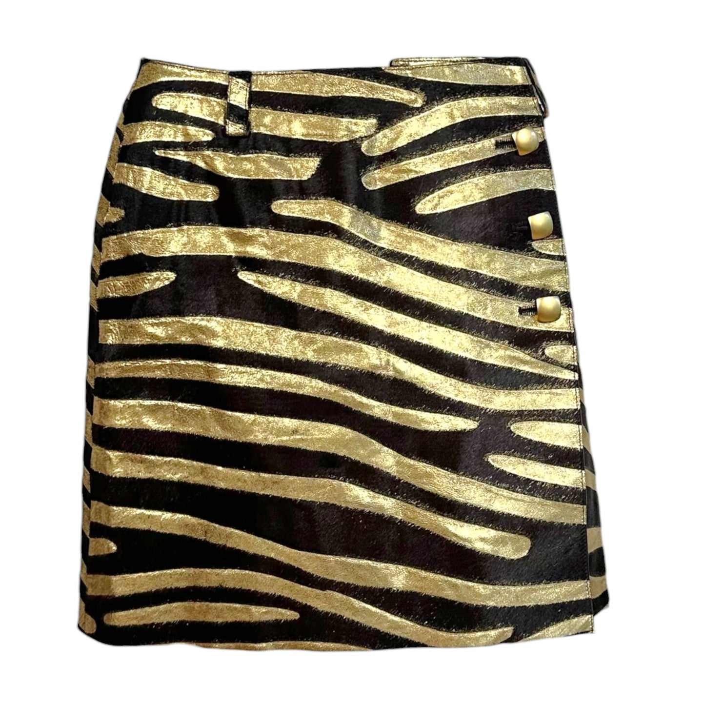 Chanel Cruise 2001 Gold Metallic & Brown Zebra Print Ponyhair Mini Skirt