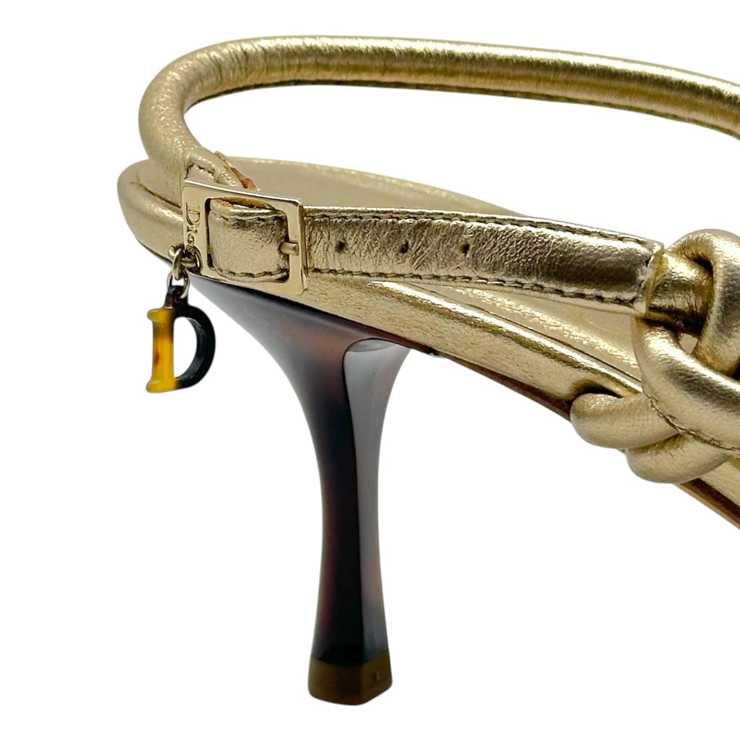 Christian Dior Gold & Tortoise Kitten Heel Thong Flip Flops