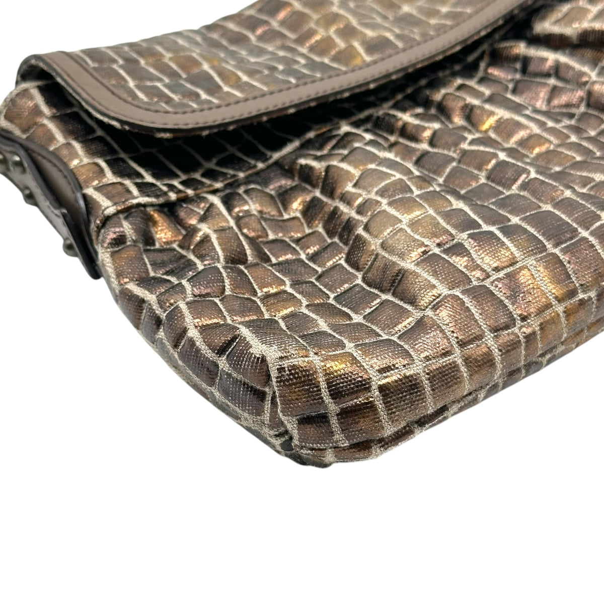 Fendi Small Chef Bag Bronze Metallic Croc Printed Canvas